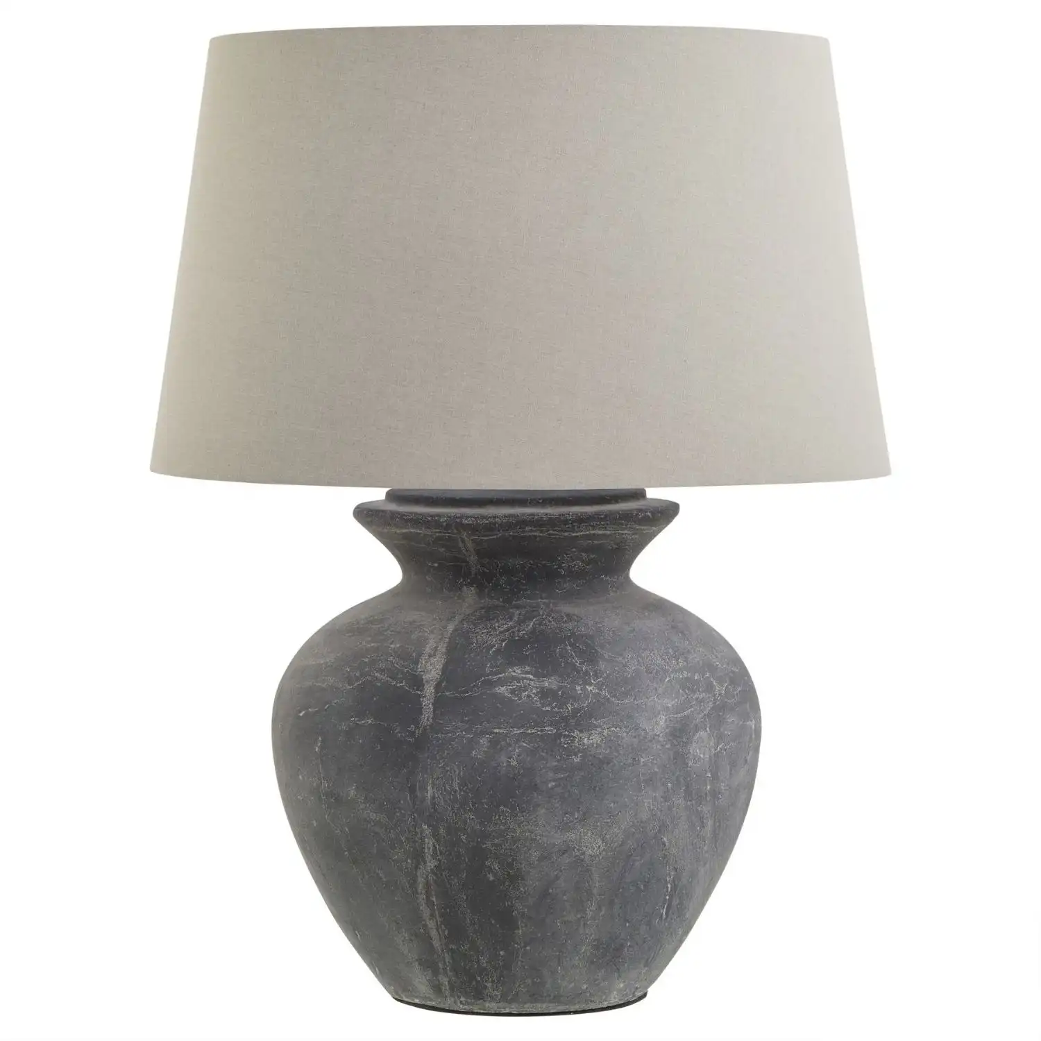 Amalfi Grey Round Table Lamp With Linen Shade