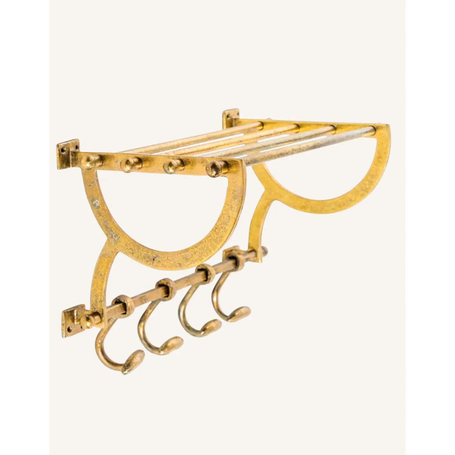 Antique Gold Luggage Rack With Coat Hooks