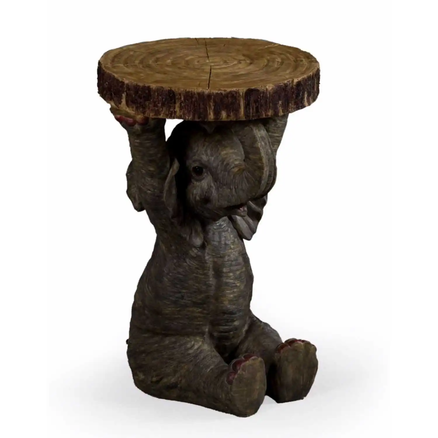 Elephant Holding Trunk Slice Side Table