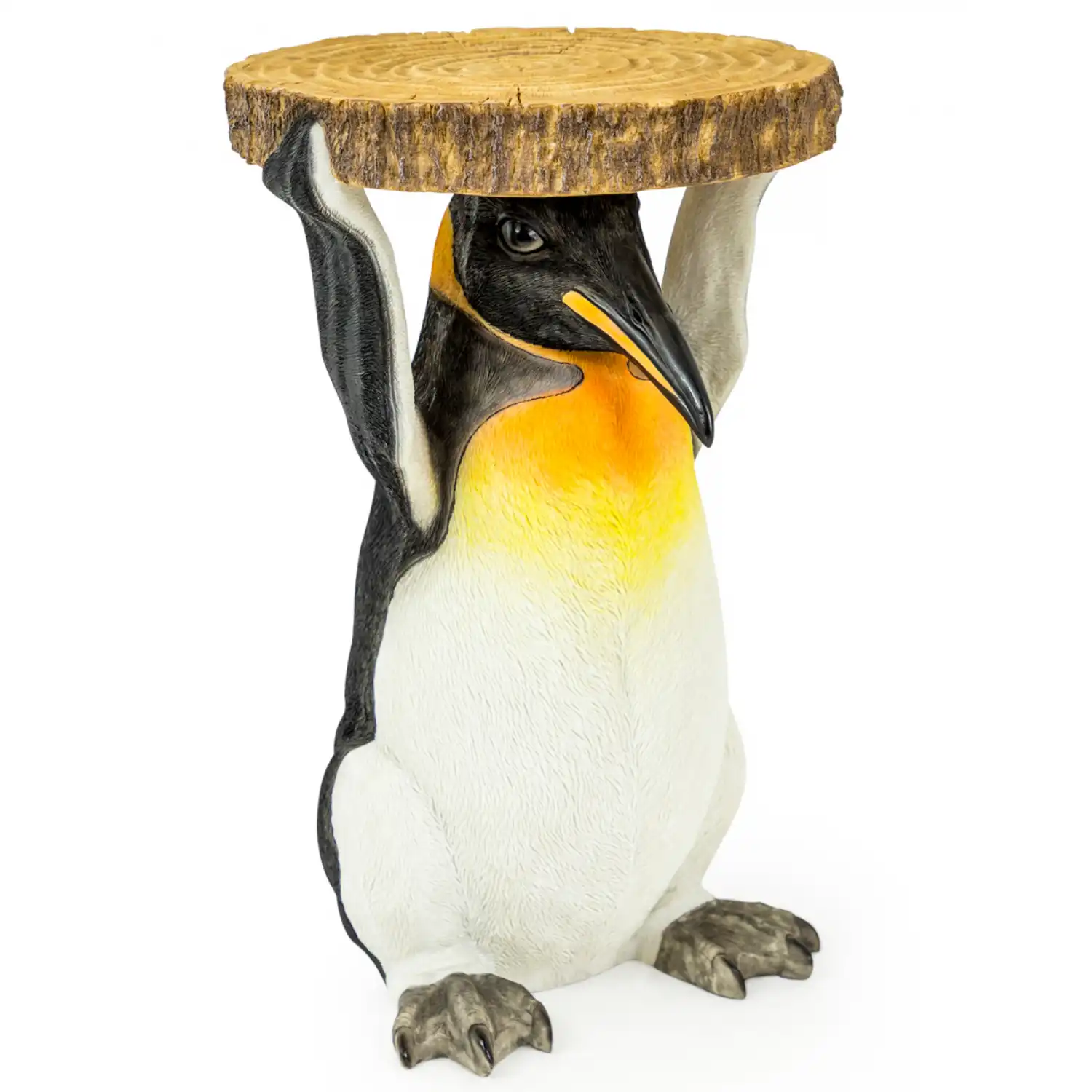 Penguin Holding Wood Slice Side Table