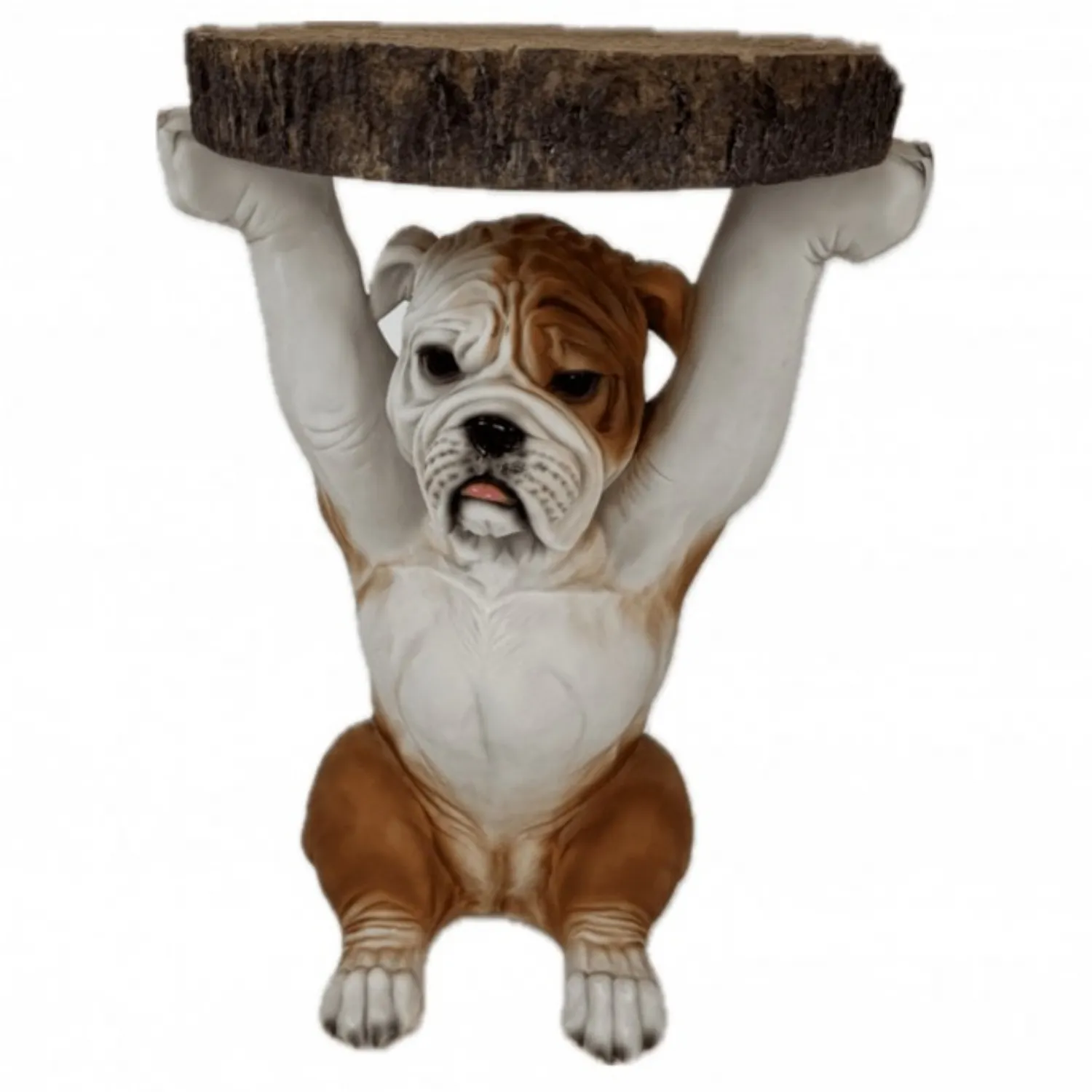 Bulldog Holding Trunk Slice Side Lamp Table