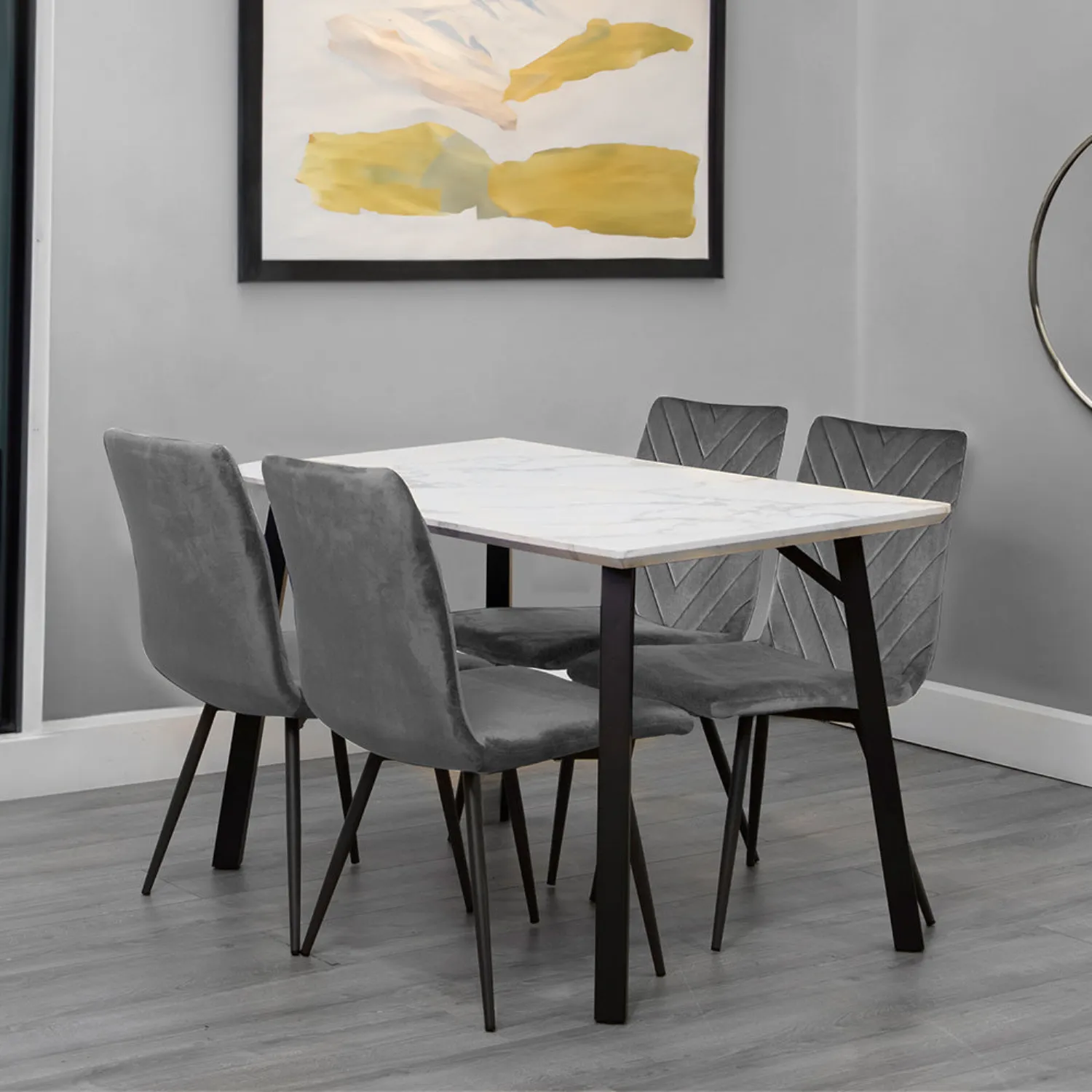 Dining Set 1.2m Marble Table And 4 x Grey Chairs