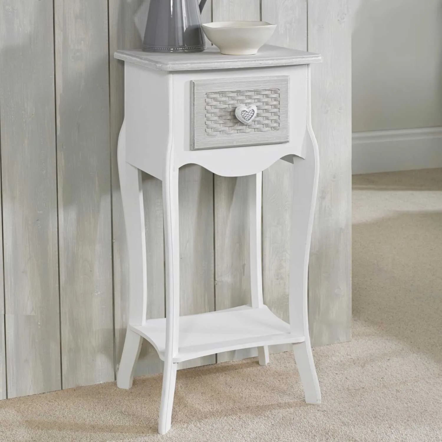 Brittany 1 Drawer Bedside White grey