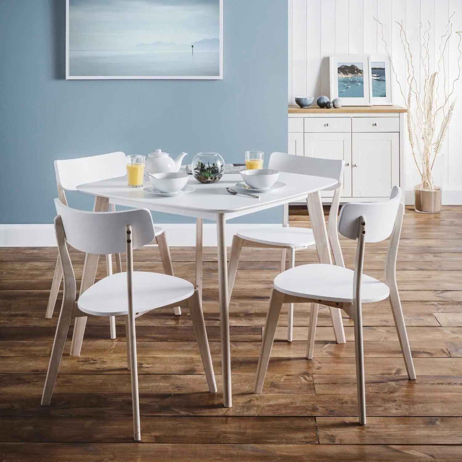 Retro White Wooden 90cm Small Square Kitchen Dining Room Table Limed Oak Effect Legs