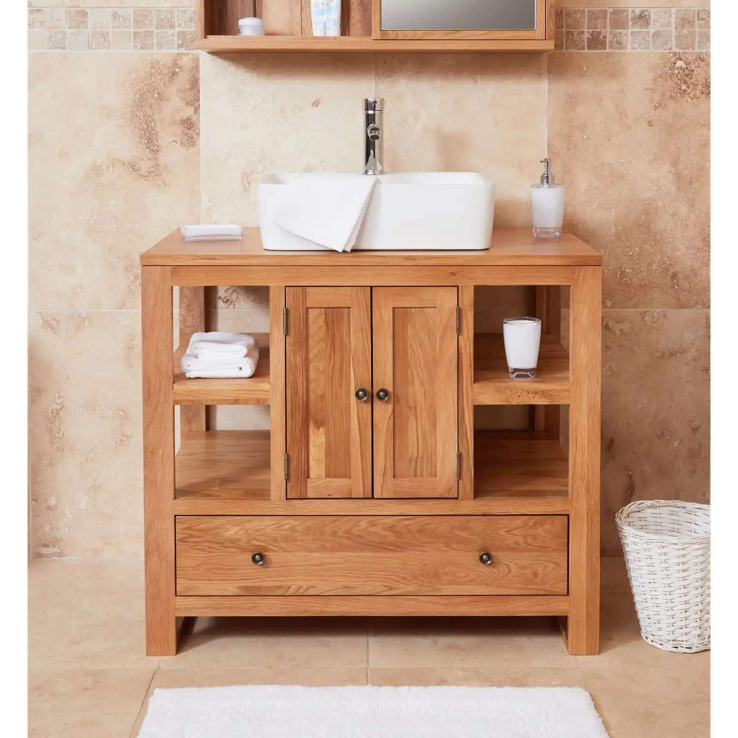 Solid Oak Two Door Single Sink Unit (Square)