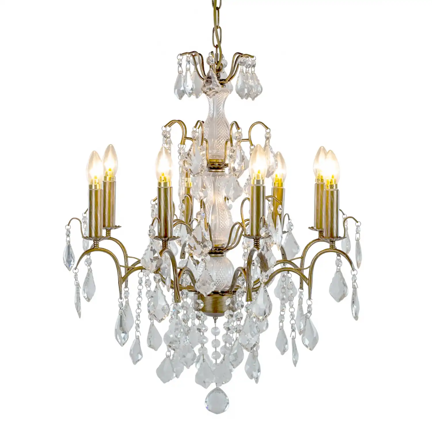 Gold 8 Branch Glass Chandelier