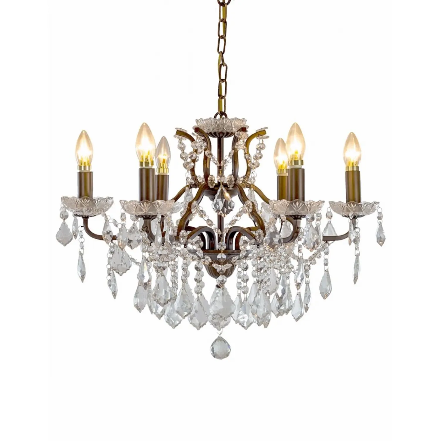 Bronze Crystal Glass 6 Branch Chandelier