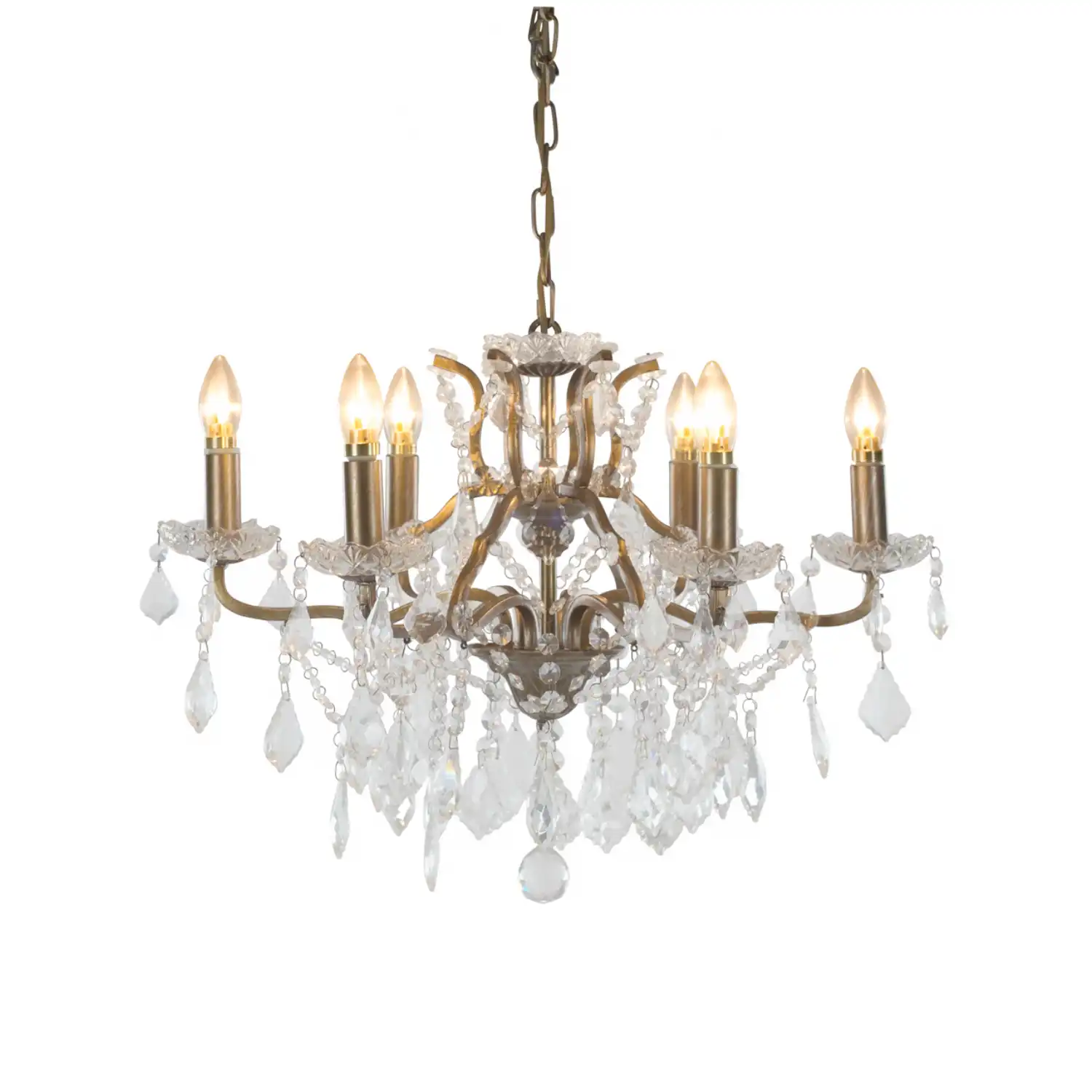 Brushed Gold 6 Branch Crystal Glass Chandelier