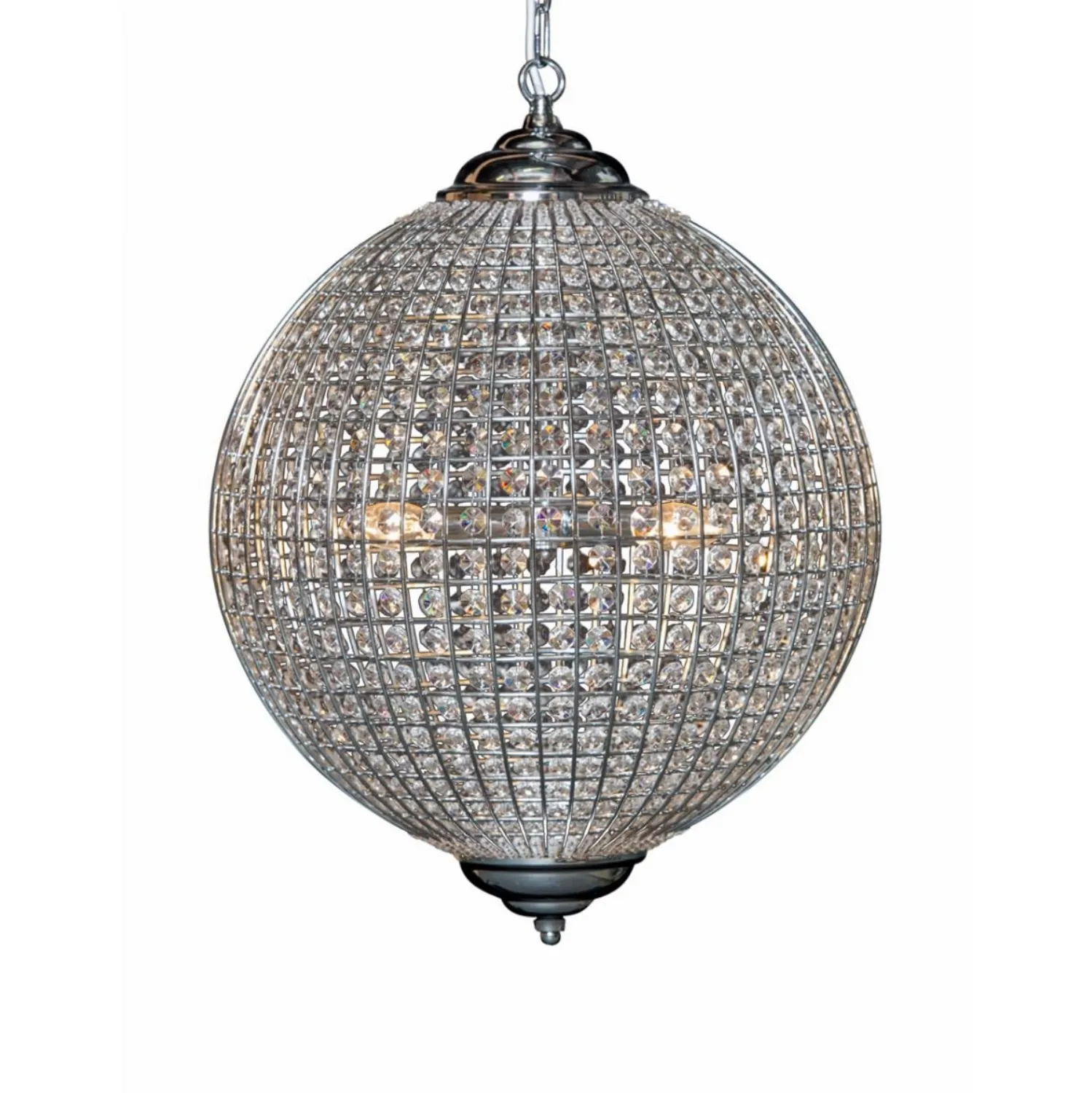 Chrome Globe Chandelier with Glass Droplets