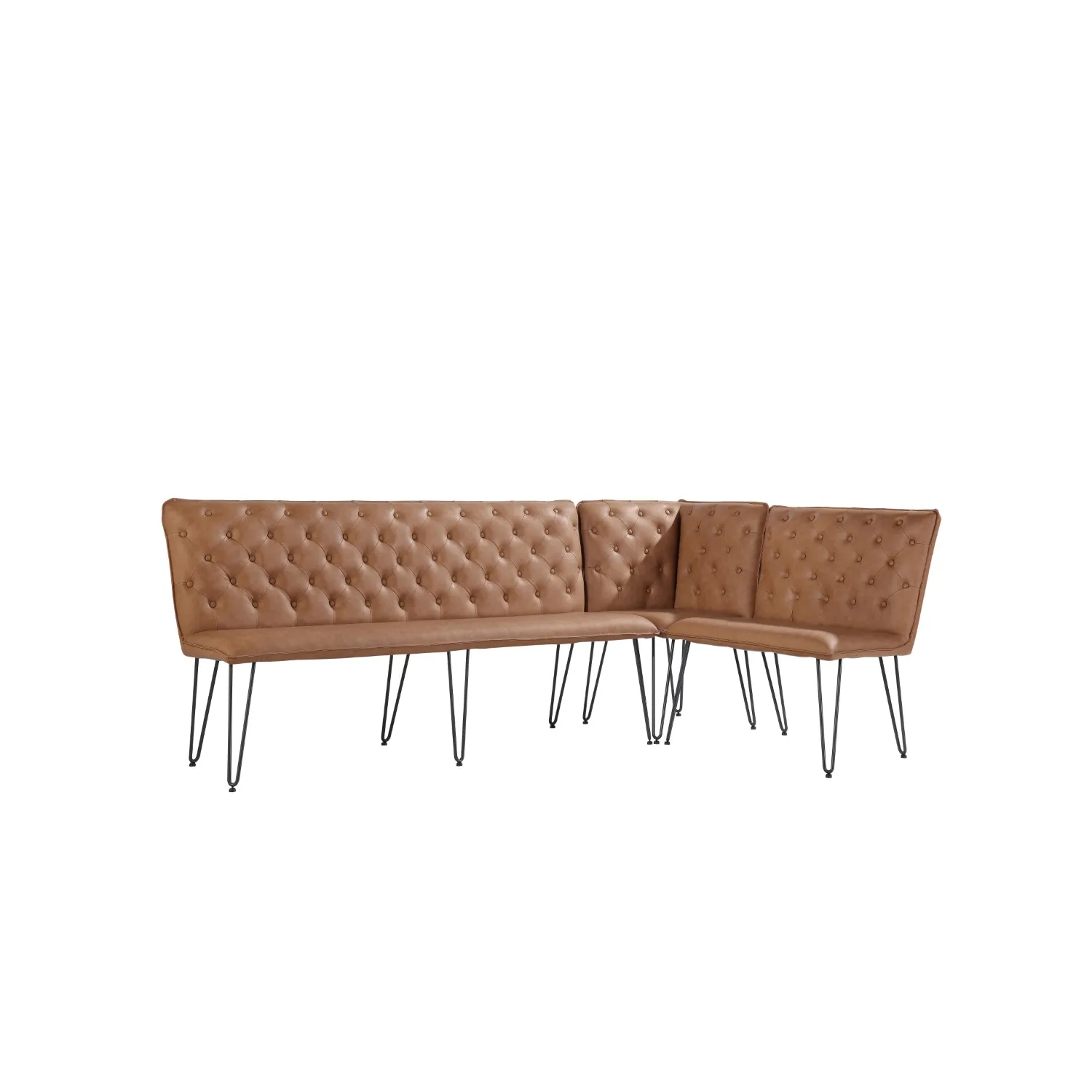 Modern Tan Leather Bench with Hairpin Legs