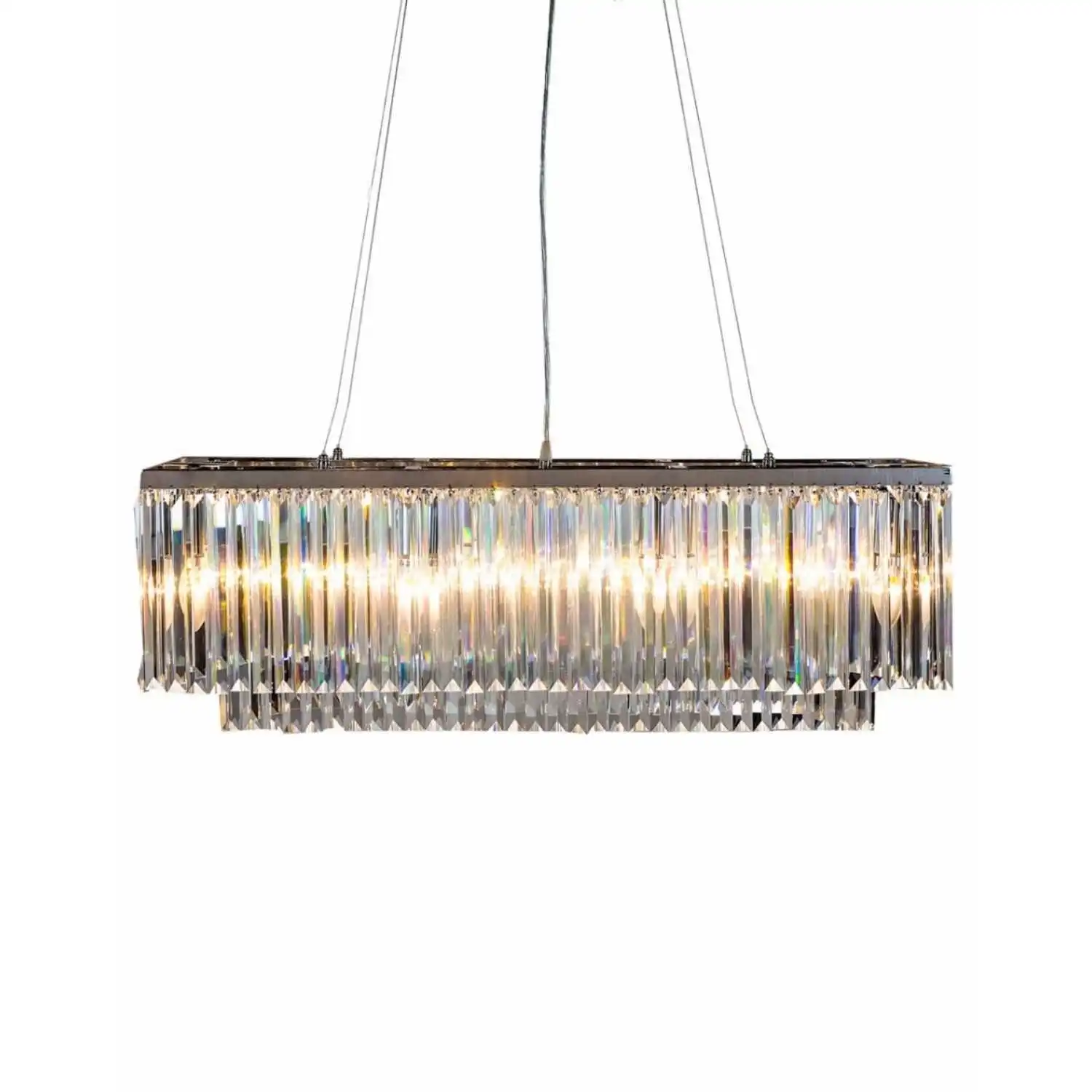 Chrome Glass Prism Drop Rectangular Chandelier