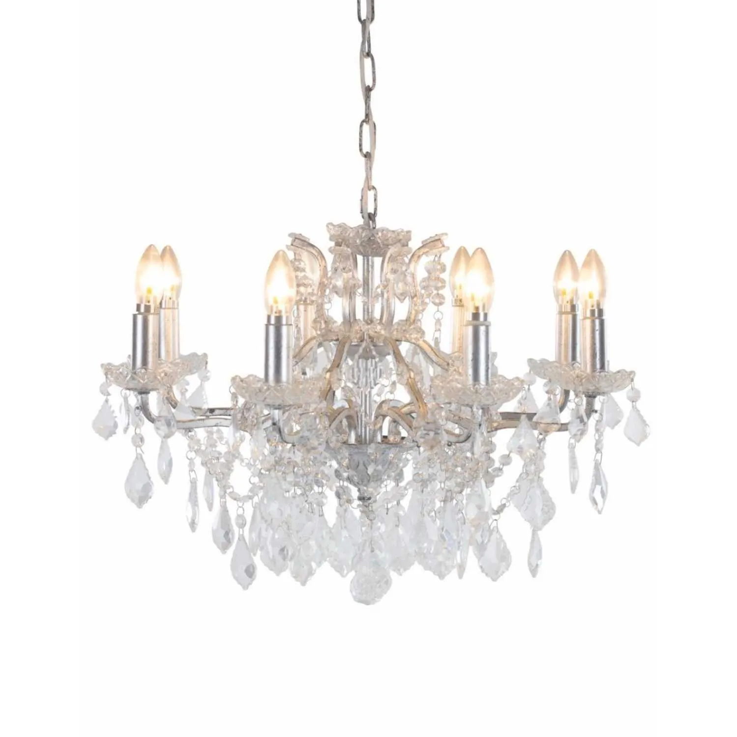 Silver 8 Branch Cut Glass Chandelier