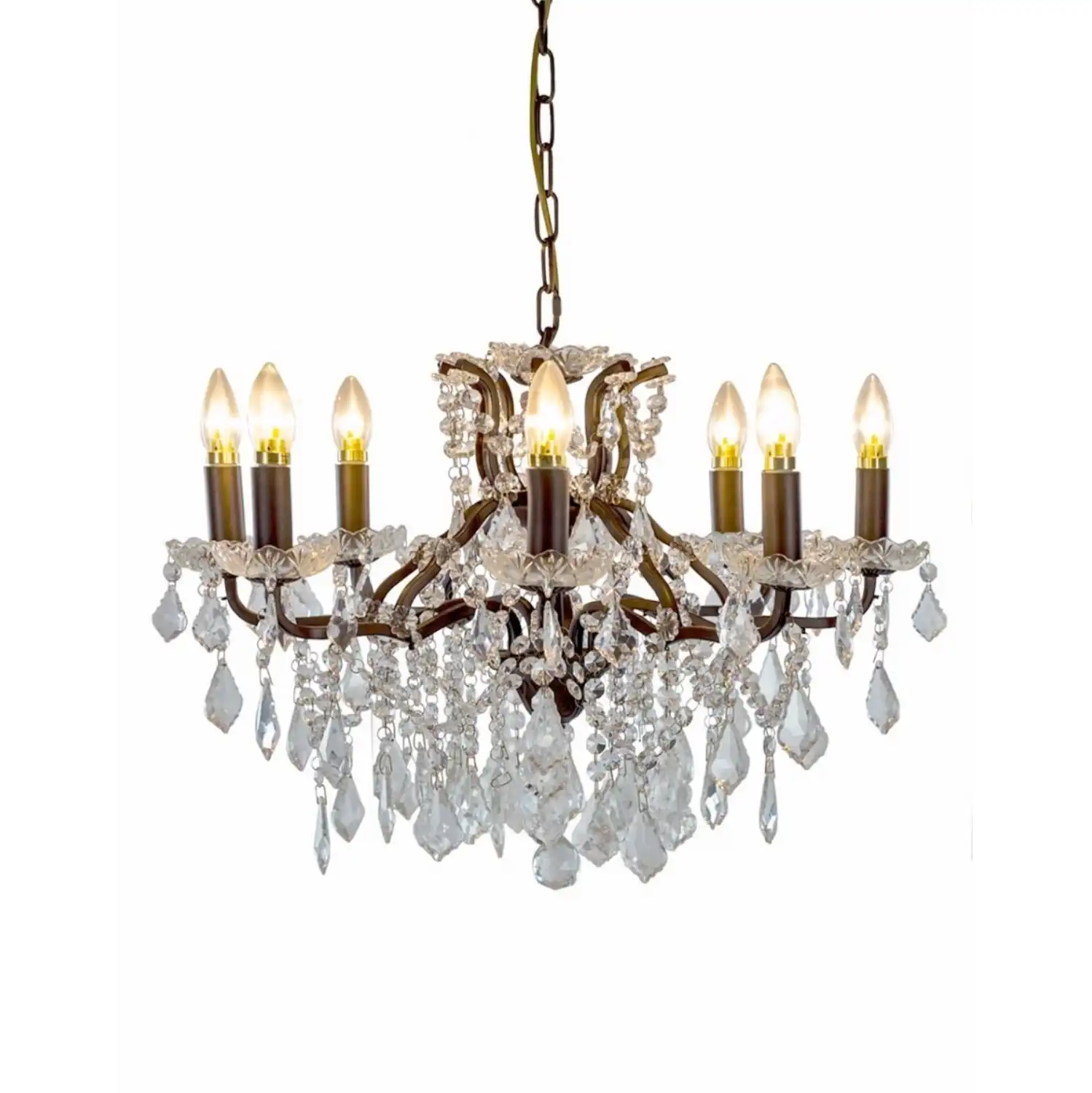 French Style 8 Branch Bronze Shallow Glass Chandelier