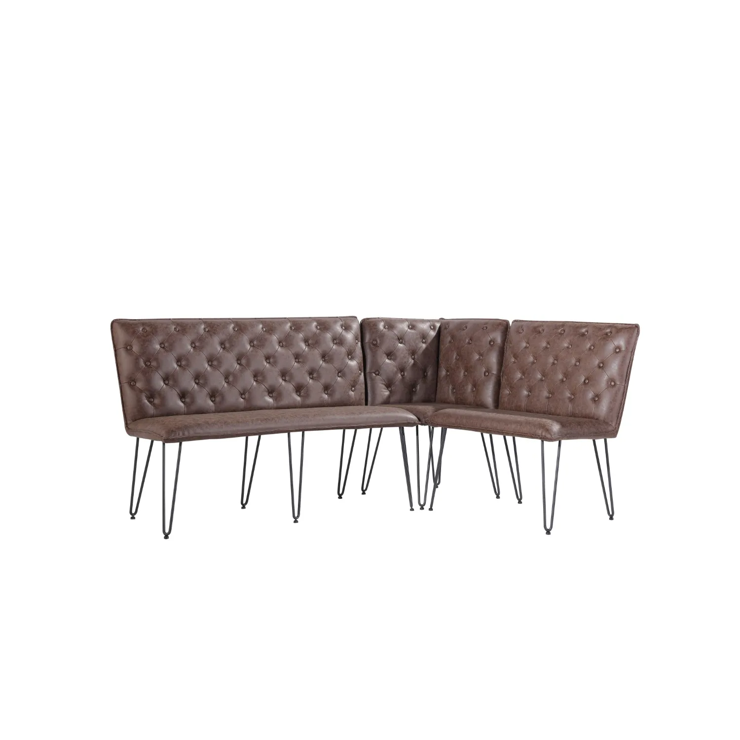 Brown Leather Bench with Hairpin Legs