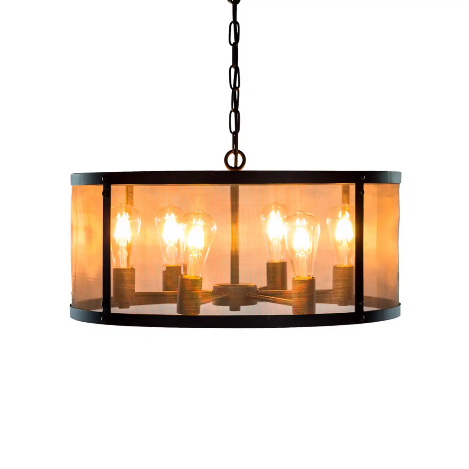 Small Round Black Iron 6 Arm Chandelier