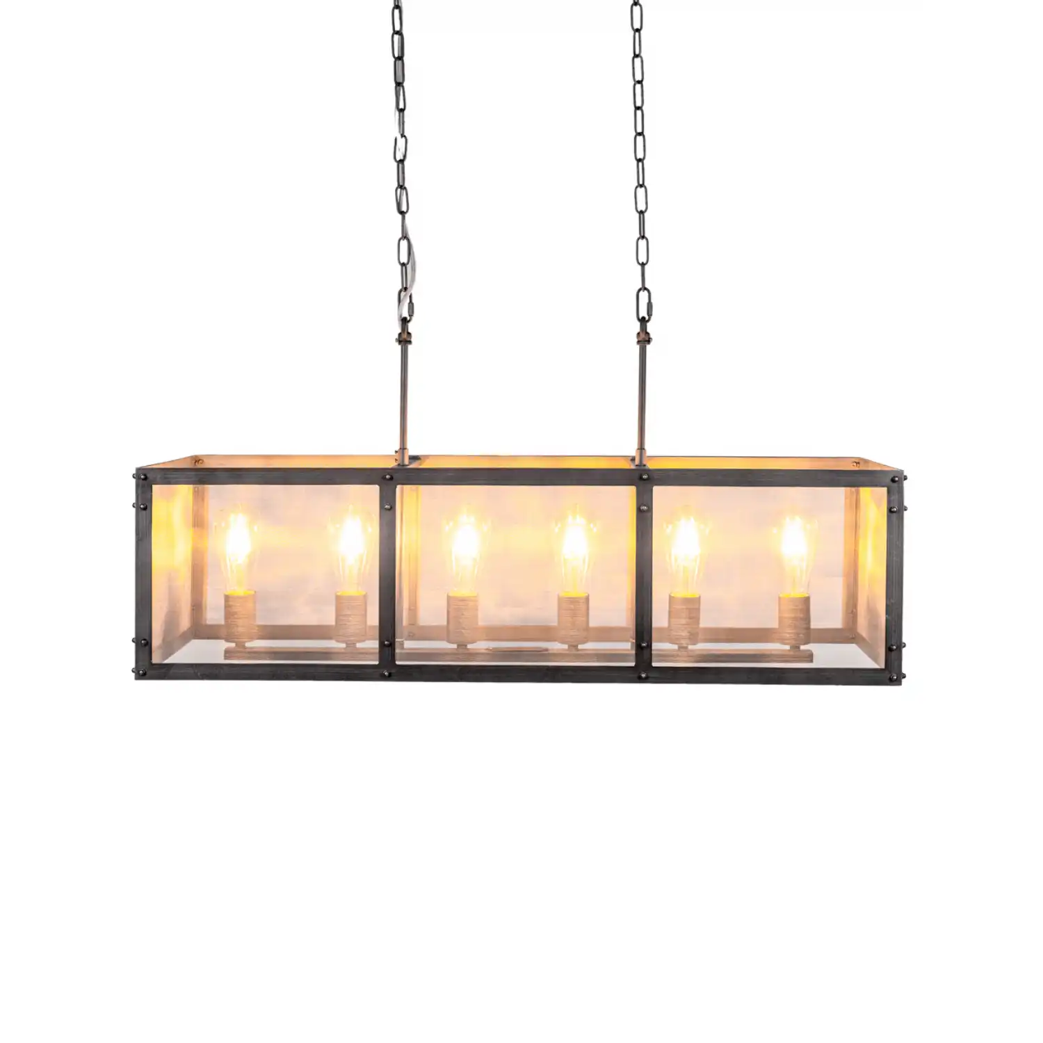 Rectangular Metal Chandelier with Central Branch