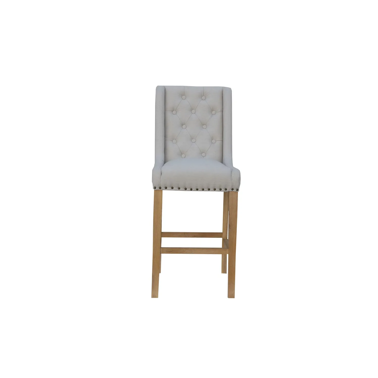 Buttoned Back Bar Stool Fabric Oak Wood Frame