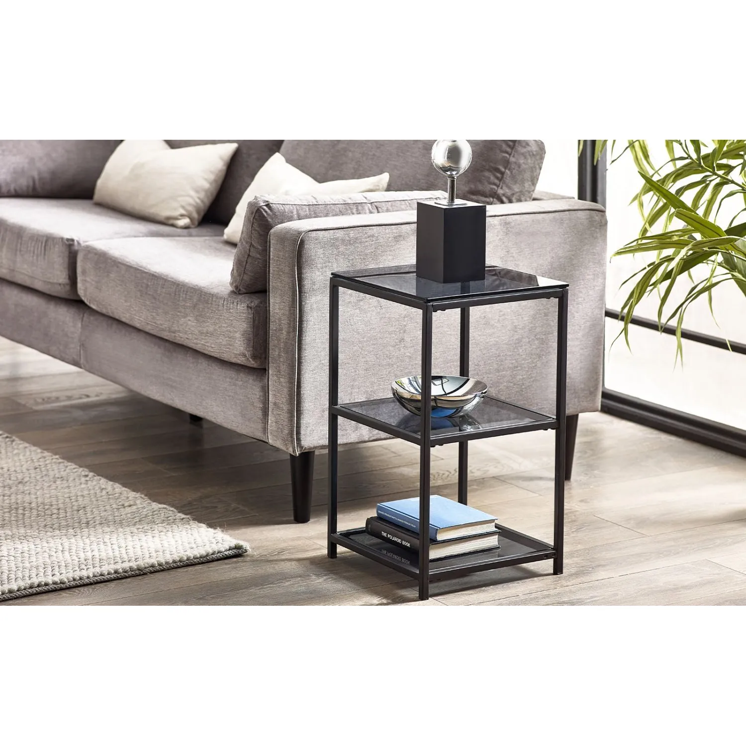 Chicago Tall Narrow Side Table Smoked Glass