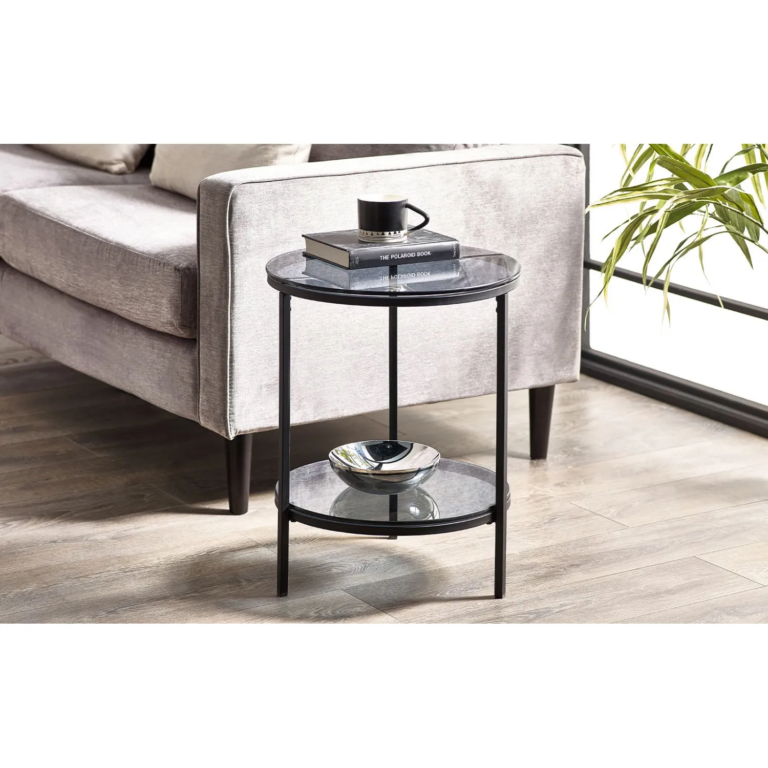 Chicago Circular Lamp Table With Shelf Smoked Glass