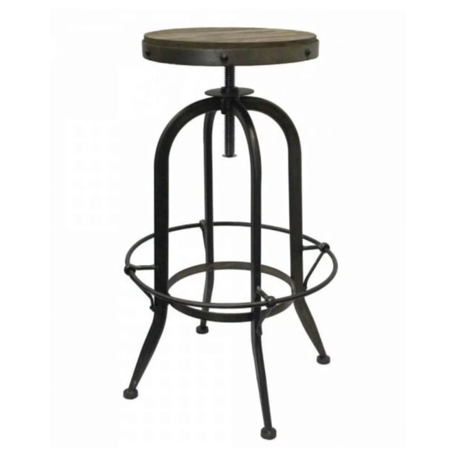 Matt Black Vintage Style Adjustable Stool With Wood Seat