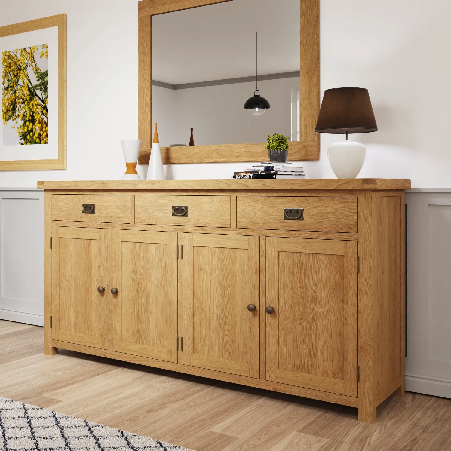 Rustic Oak 4 Door Wide Sideboard