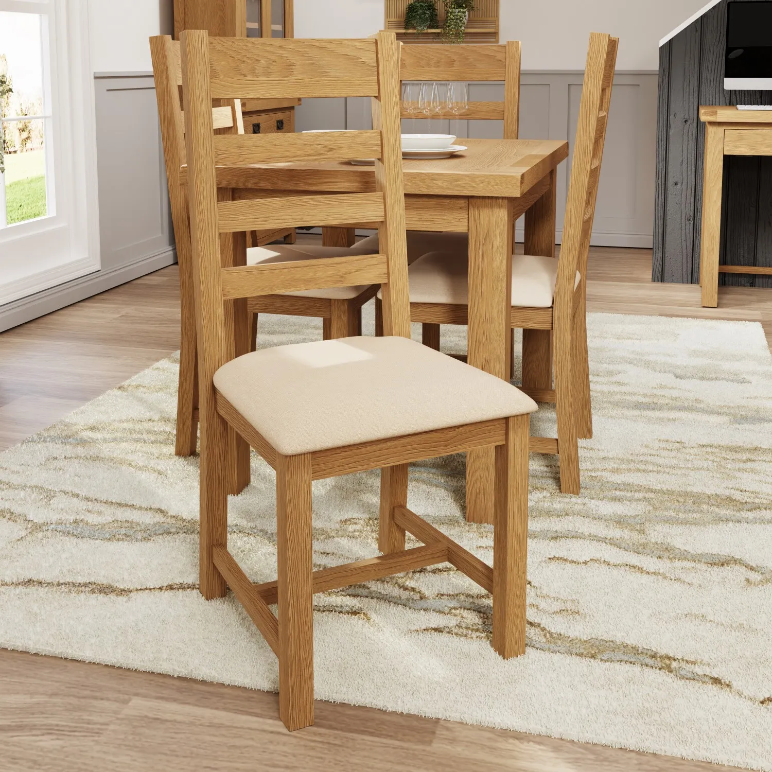 Oak Fabric Ladder Back Dining Chair