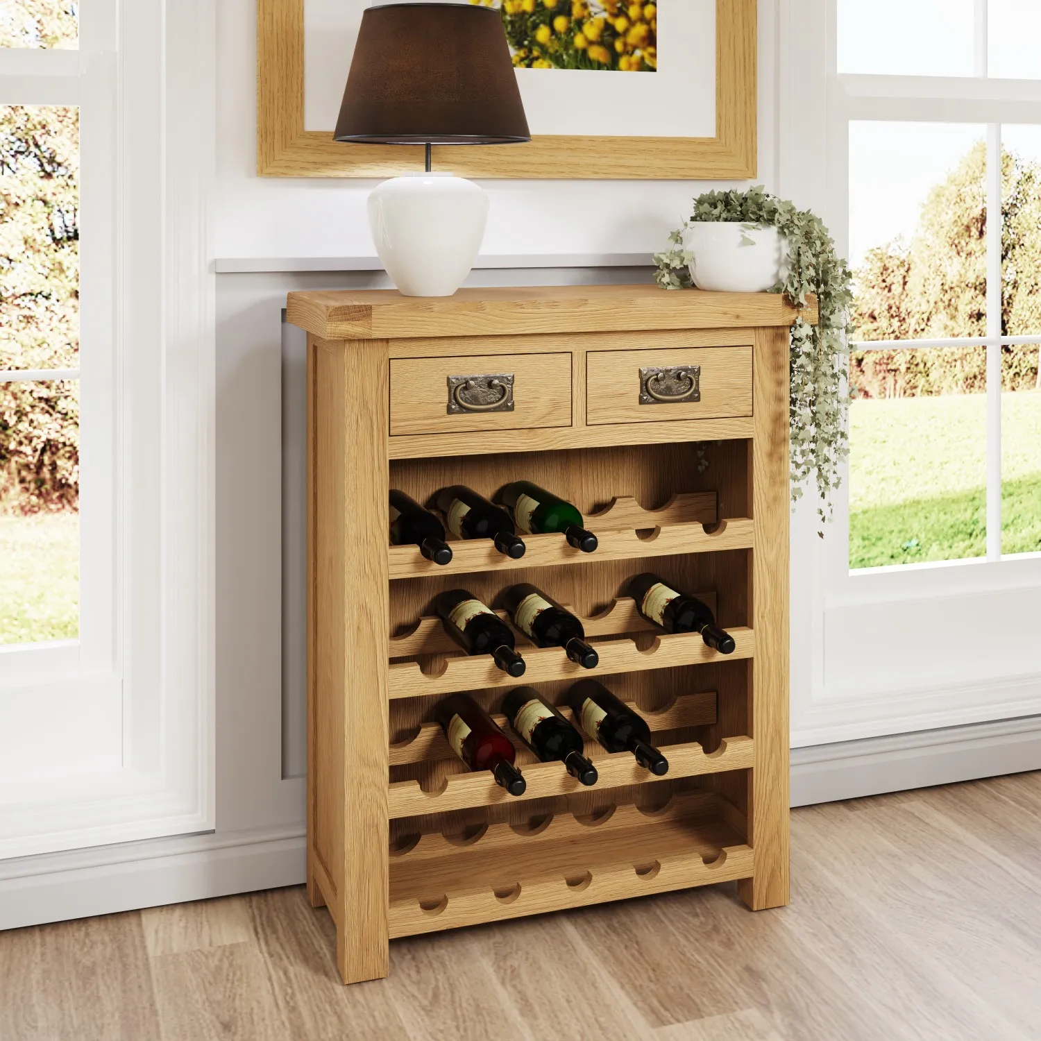 Rustic Oak 20 Bottle Wine Rack