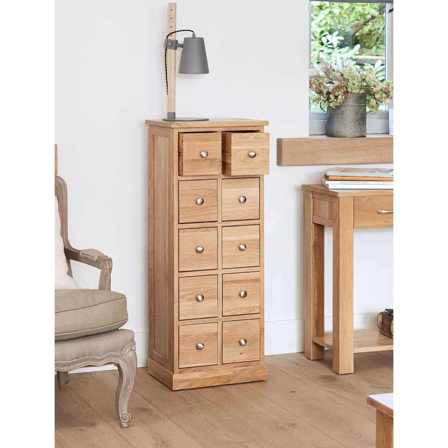 Solid Light Oak Multi 10 Drawer DVD CD Media Storage Chest of Drawers