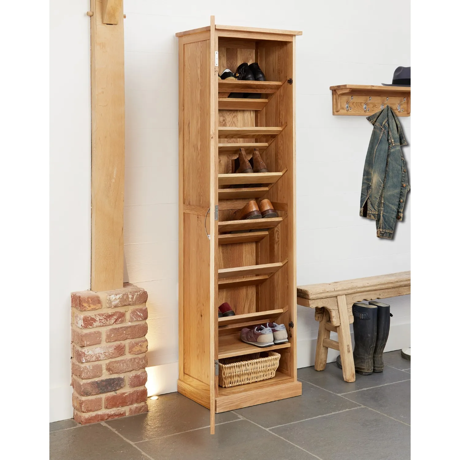 Light Oak Tall Slim Shoe Cupboard