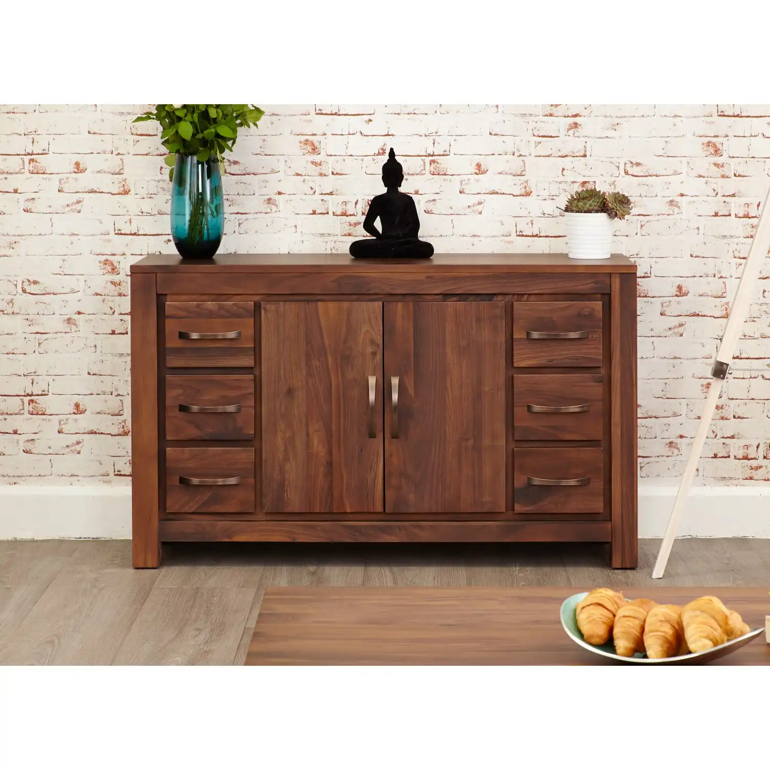 Dark Wood Walnut 125cm Wide Storage Sideboard