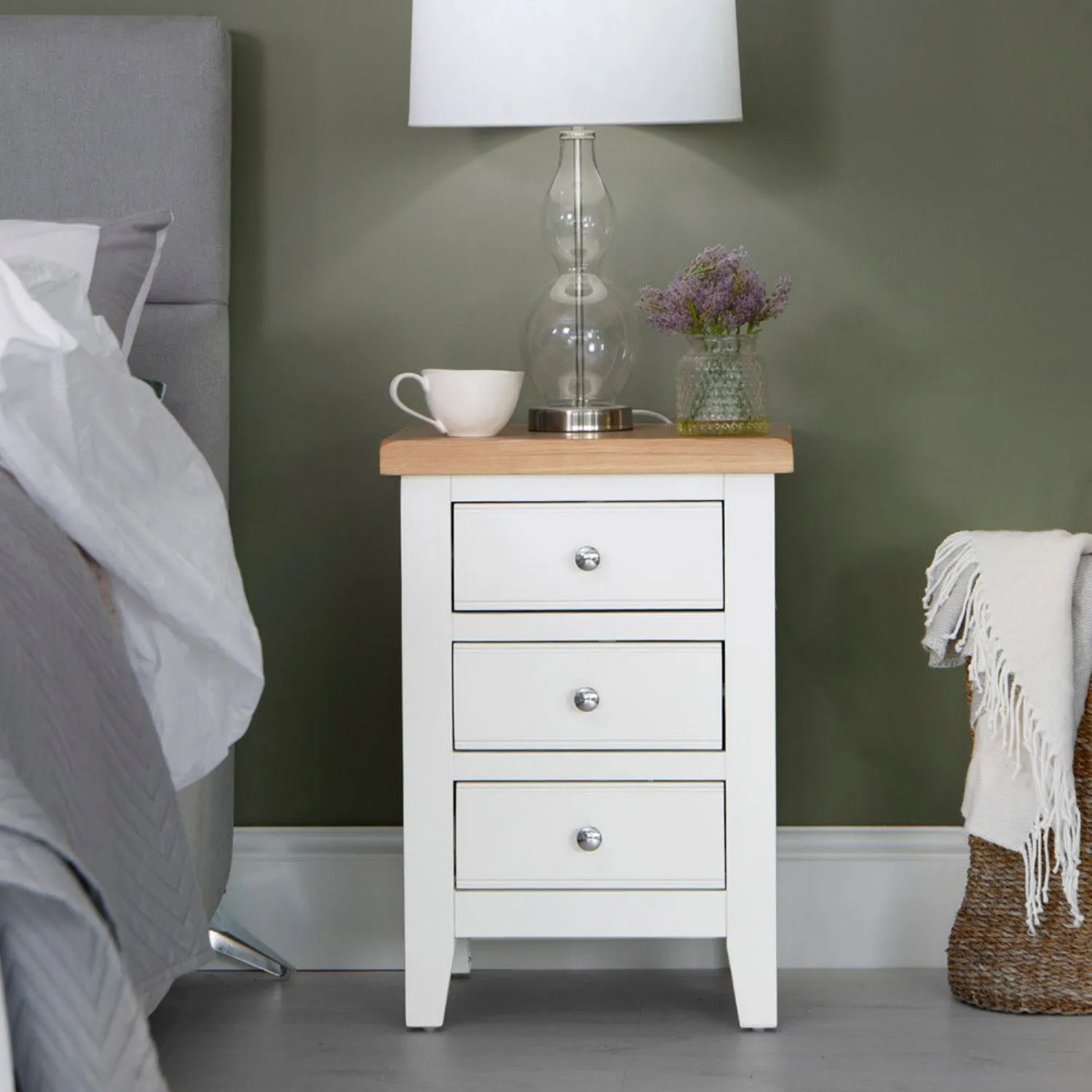 EA Bedroom White 3 Drawer bedside cabinet