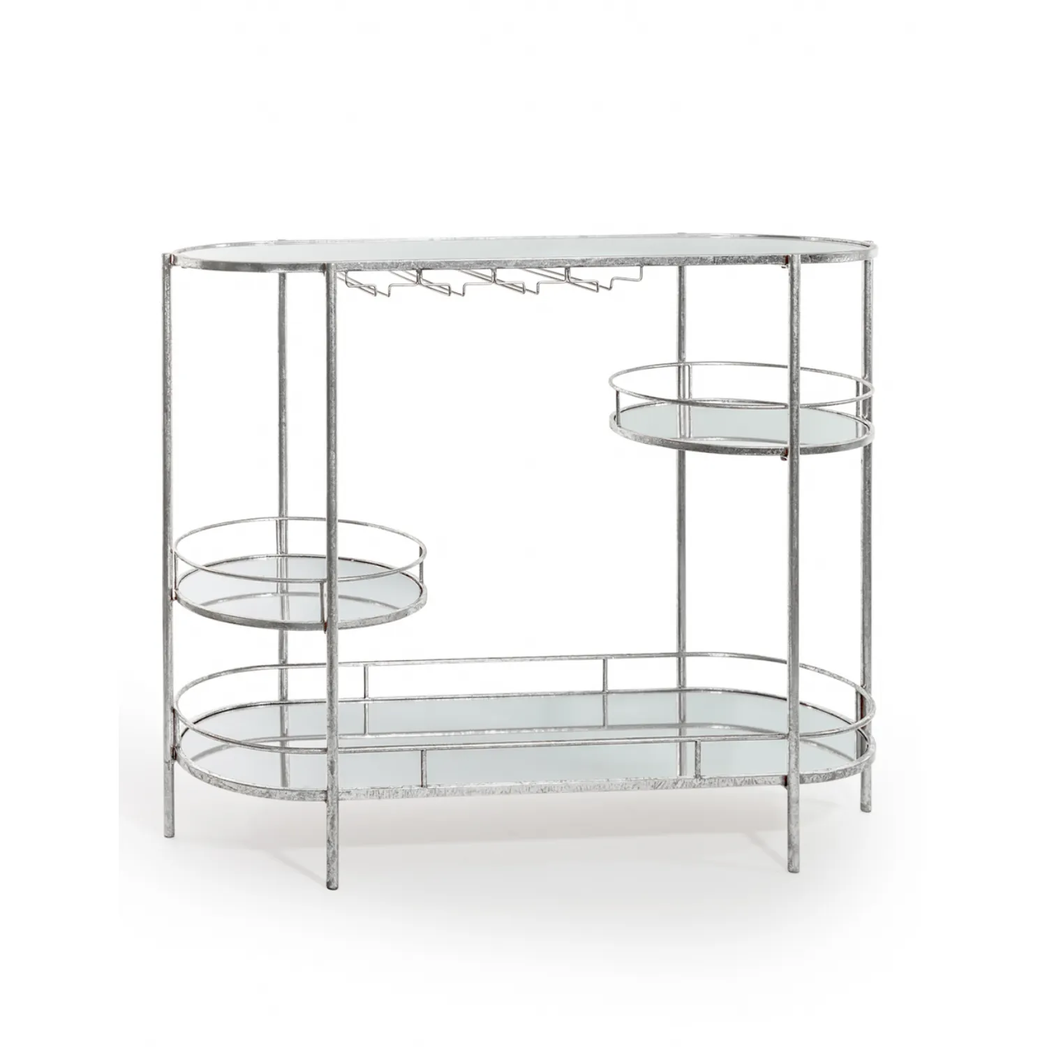 Silver Metal Mirrored Glass Drinks Bar Unit