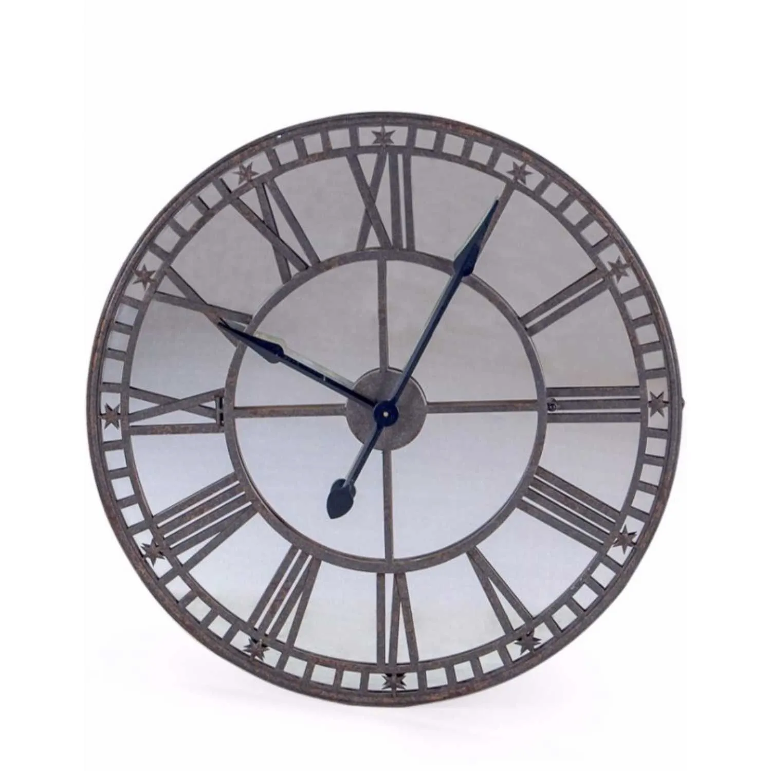 Large Distressed Round Wall Clock Mirrored Glass Face