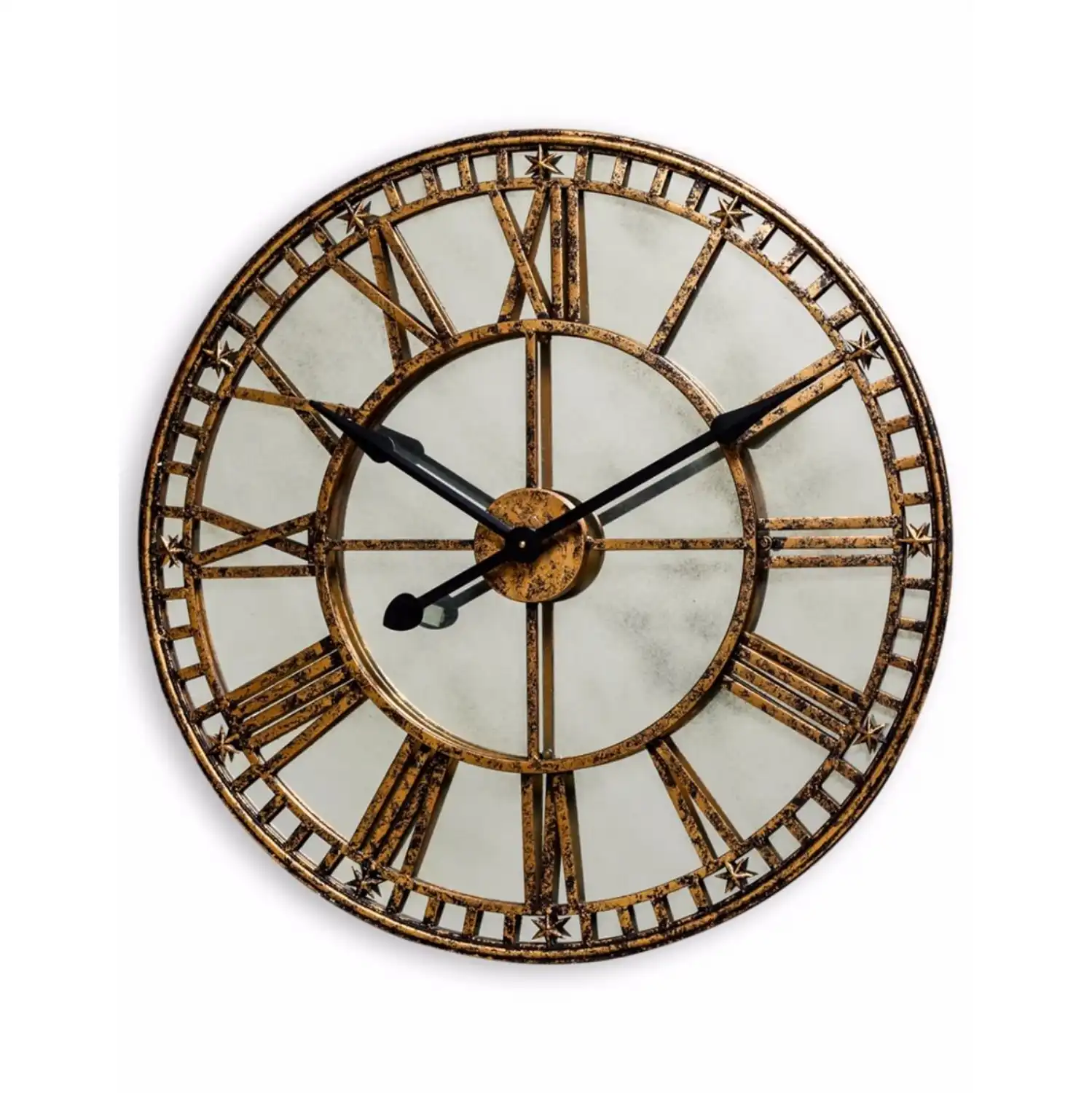 Large Round Gold Wall Clock Mirrored Glass Face