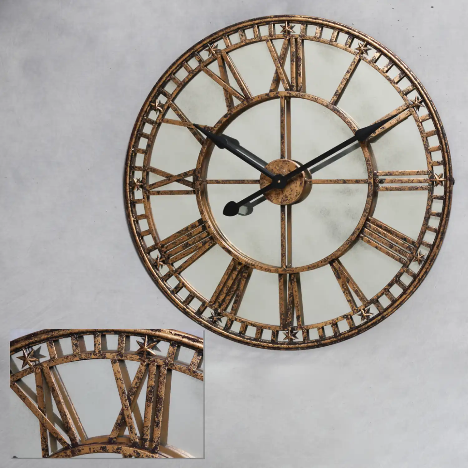 Gold Metal Round Mirrored Wall Clock