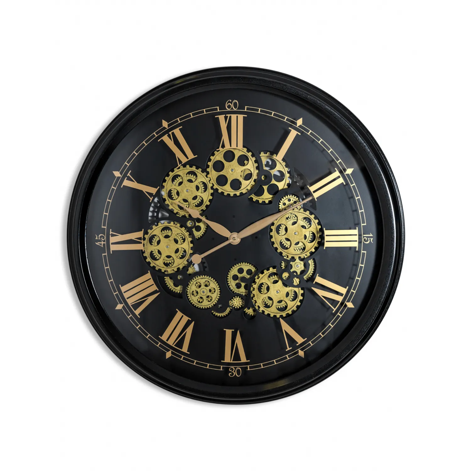 Black and Gold Round Moving Gears Wall Clock