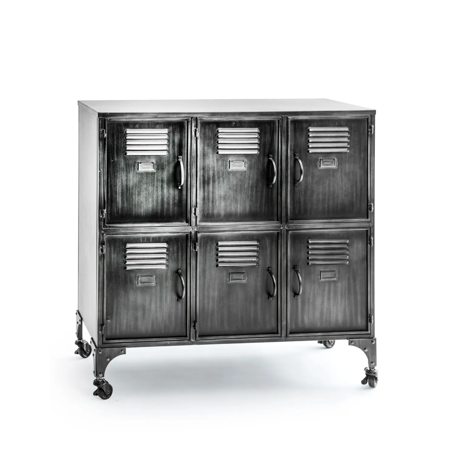 Antiqued Industrial Large Iron 6 Door Storage Side Cabinet