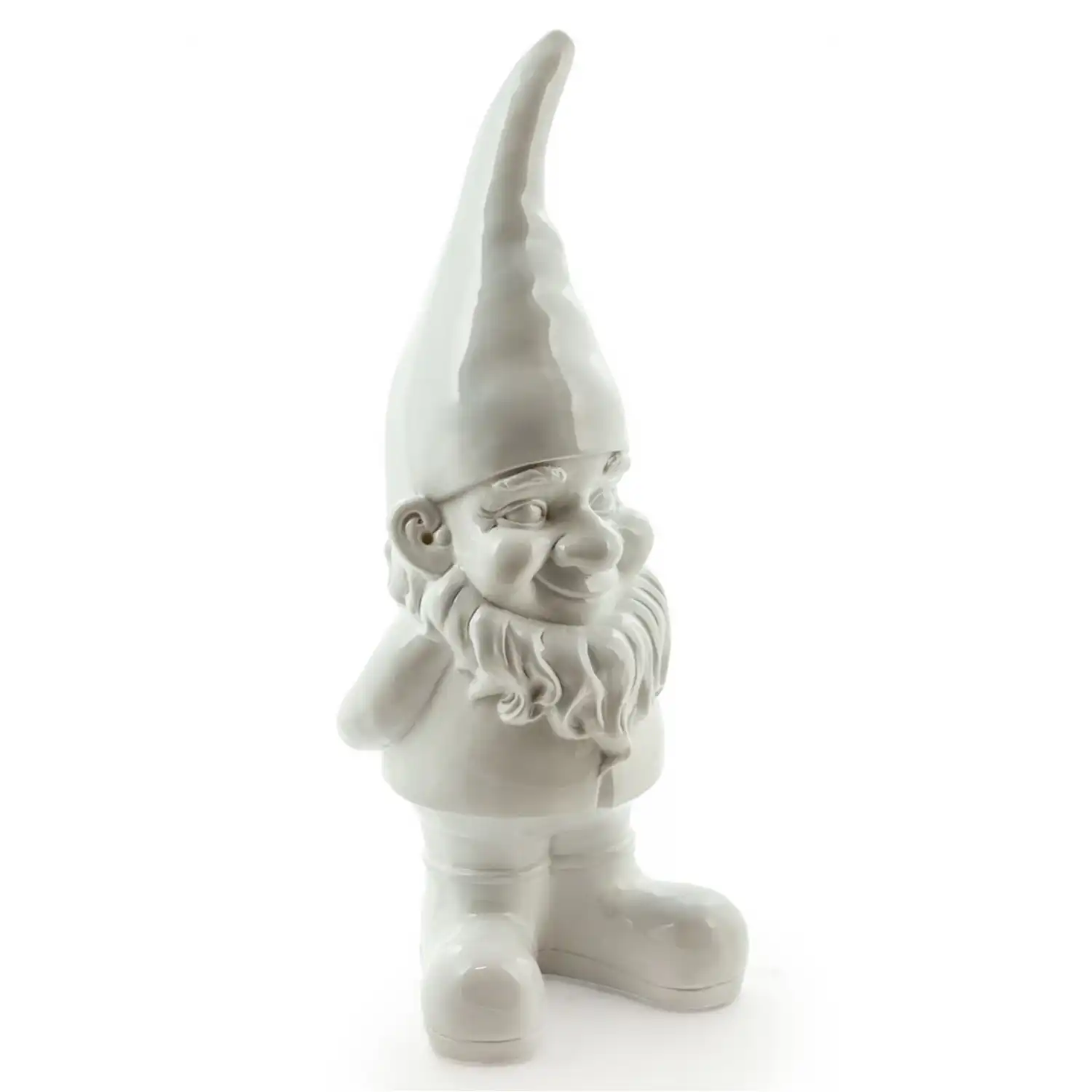 Large White Garden Gnome Figure