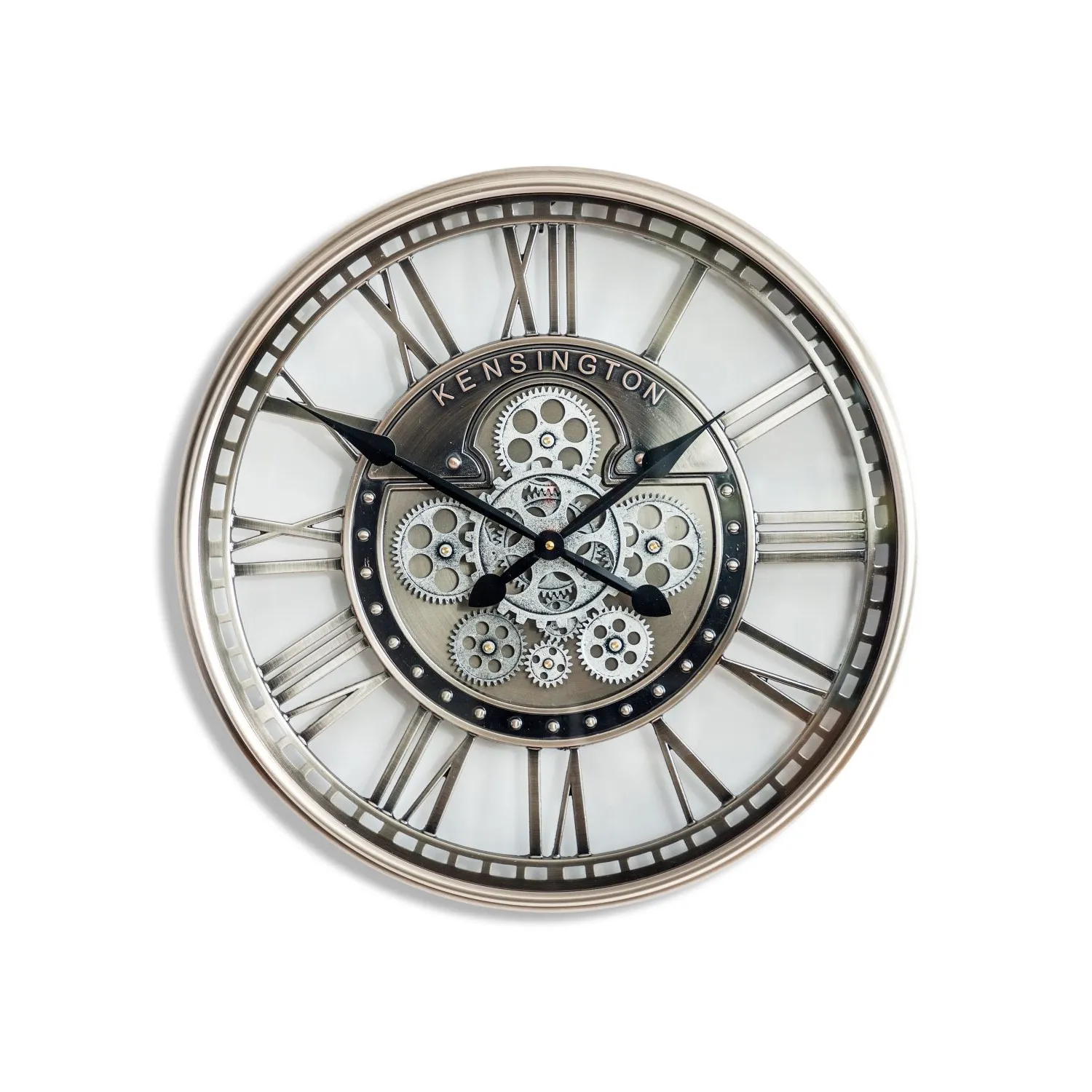 Brushed Antique Silver Kensington Round Wall Clock