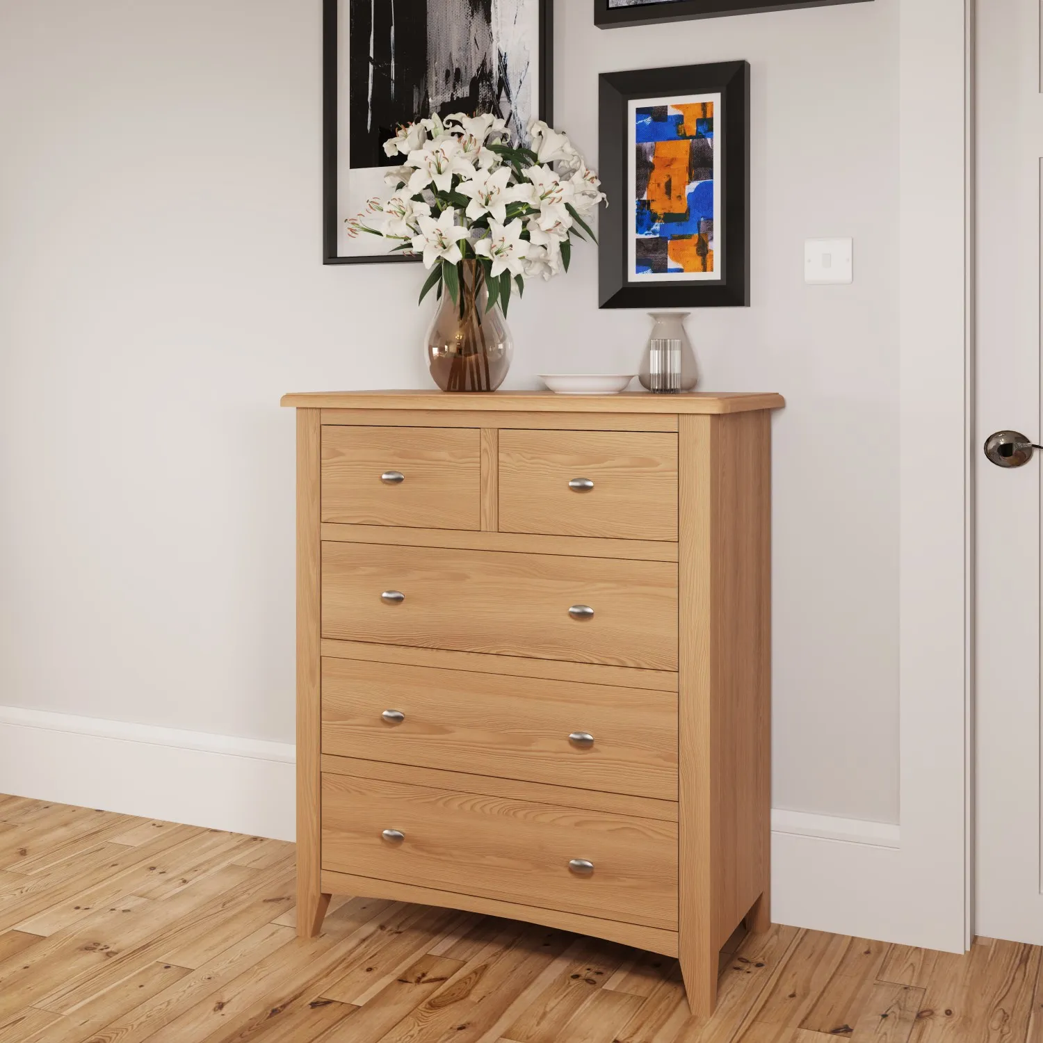 Grain Oak Wood 5 Drawer Chest