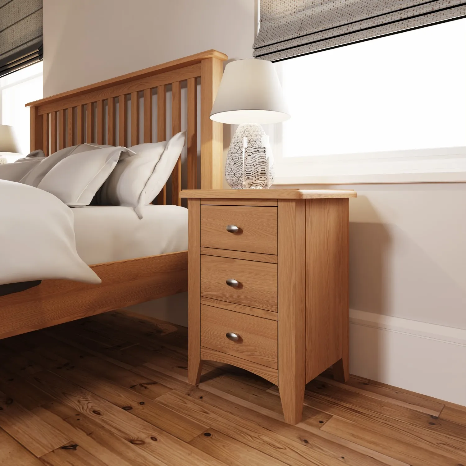 Oak 3 Drawer Bedside Chest