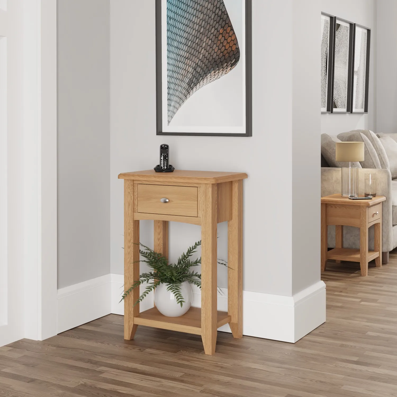 Oak Telephone Table with Drawer