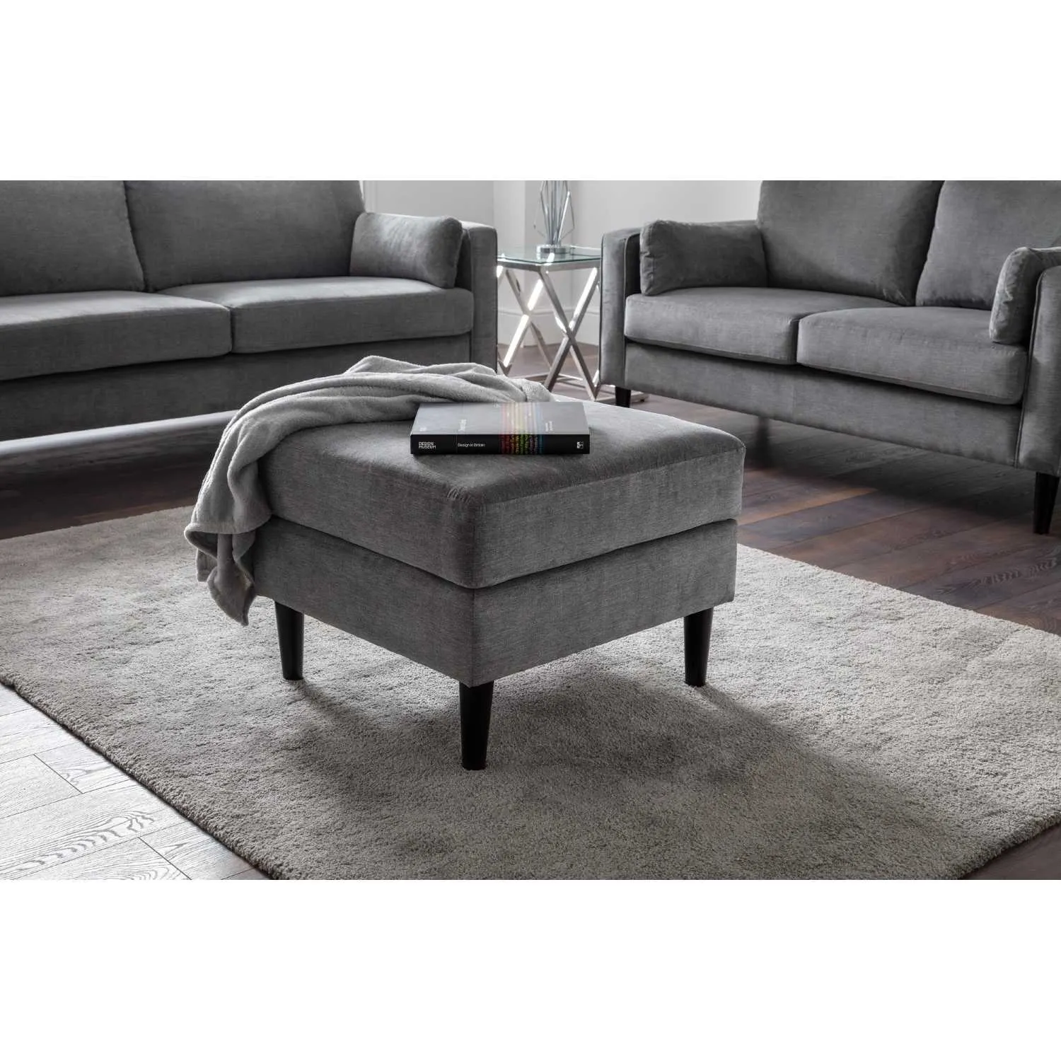 Hayward 3 Seater Dark Grey Chenille Fabric