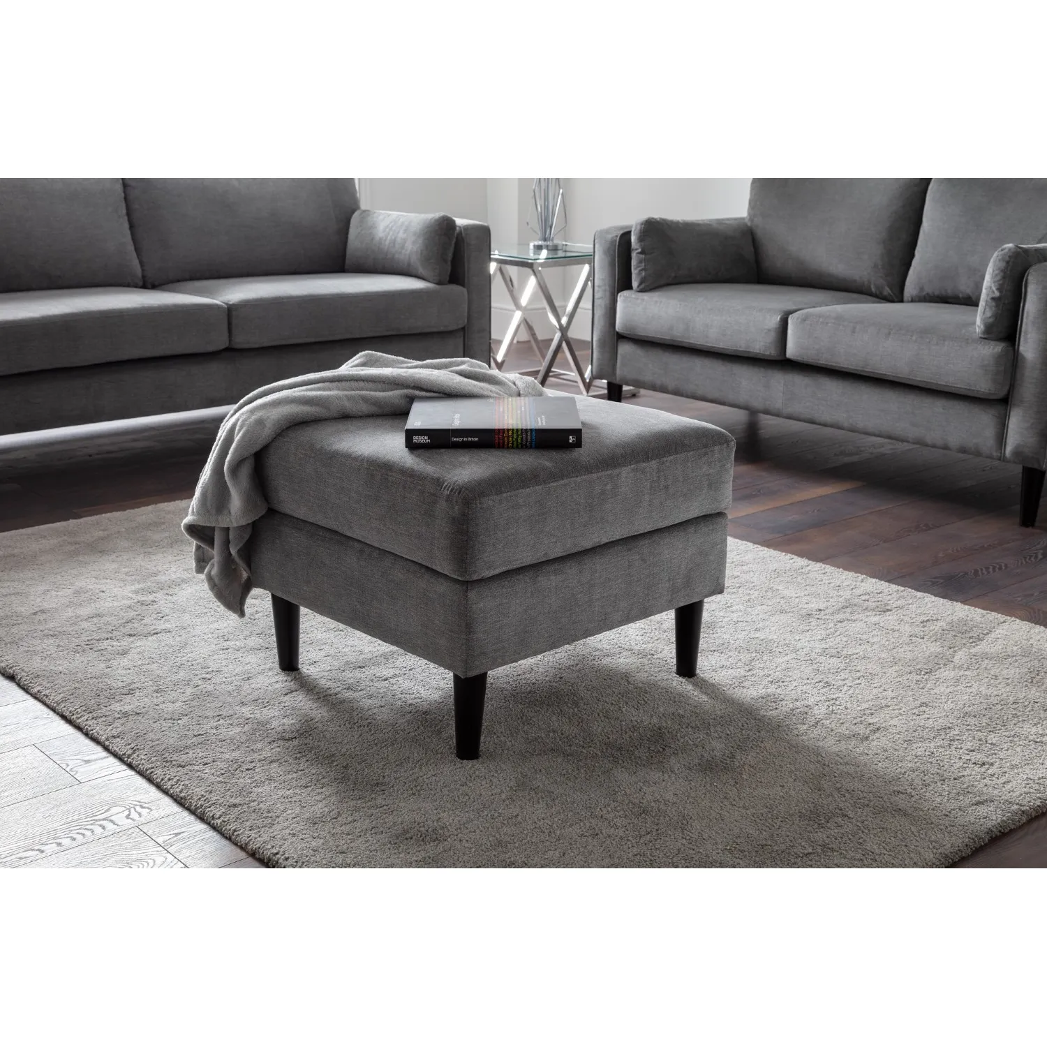 Hayward Ottoman Dark Grey Chenille Fabric