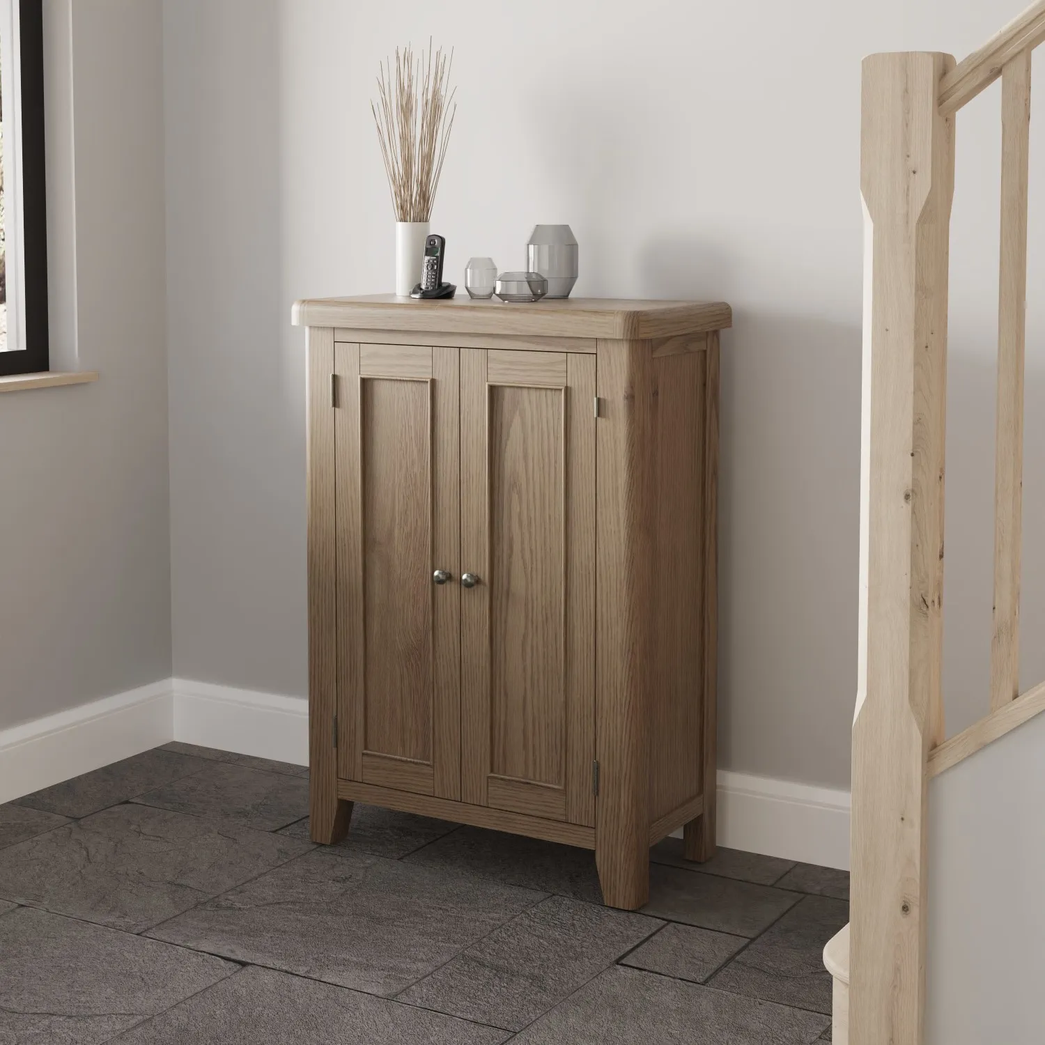 Large Oak Shoe Cupboard 80cm Wide