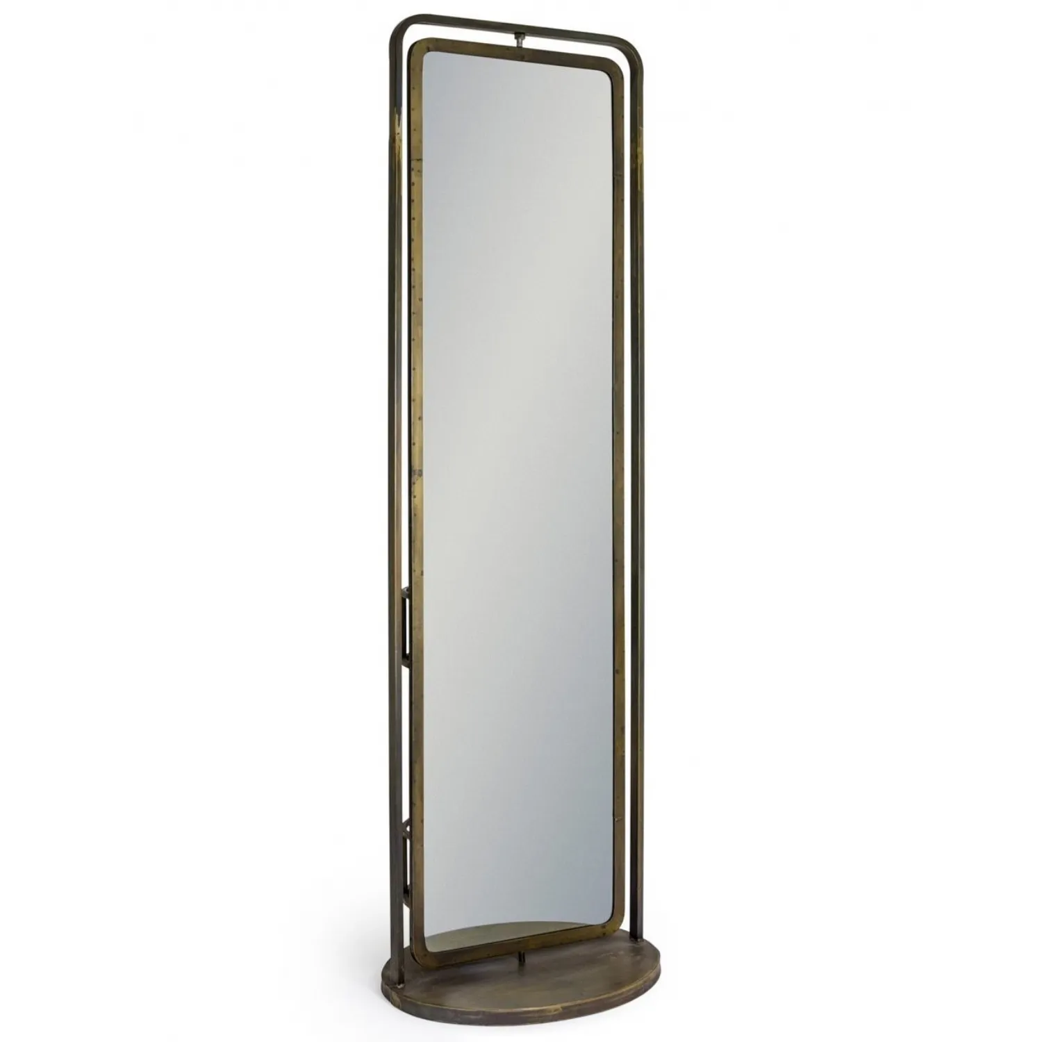 Gold Freestanding Metal Storage Revolving Floor Mirror