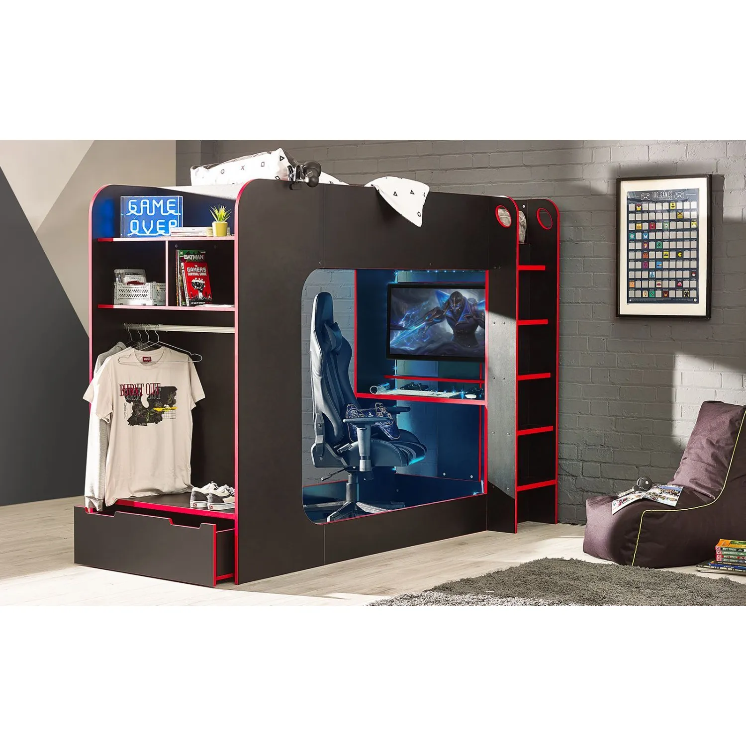 Impact Gaming Bunk Black Red