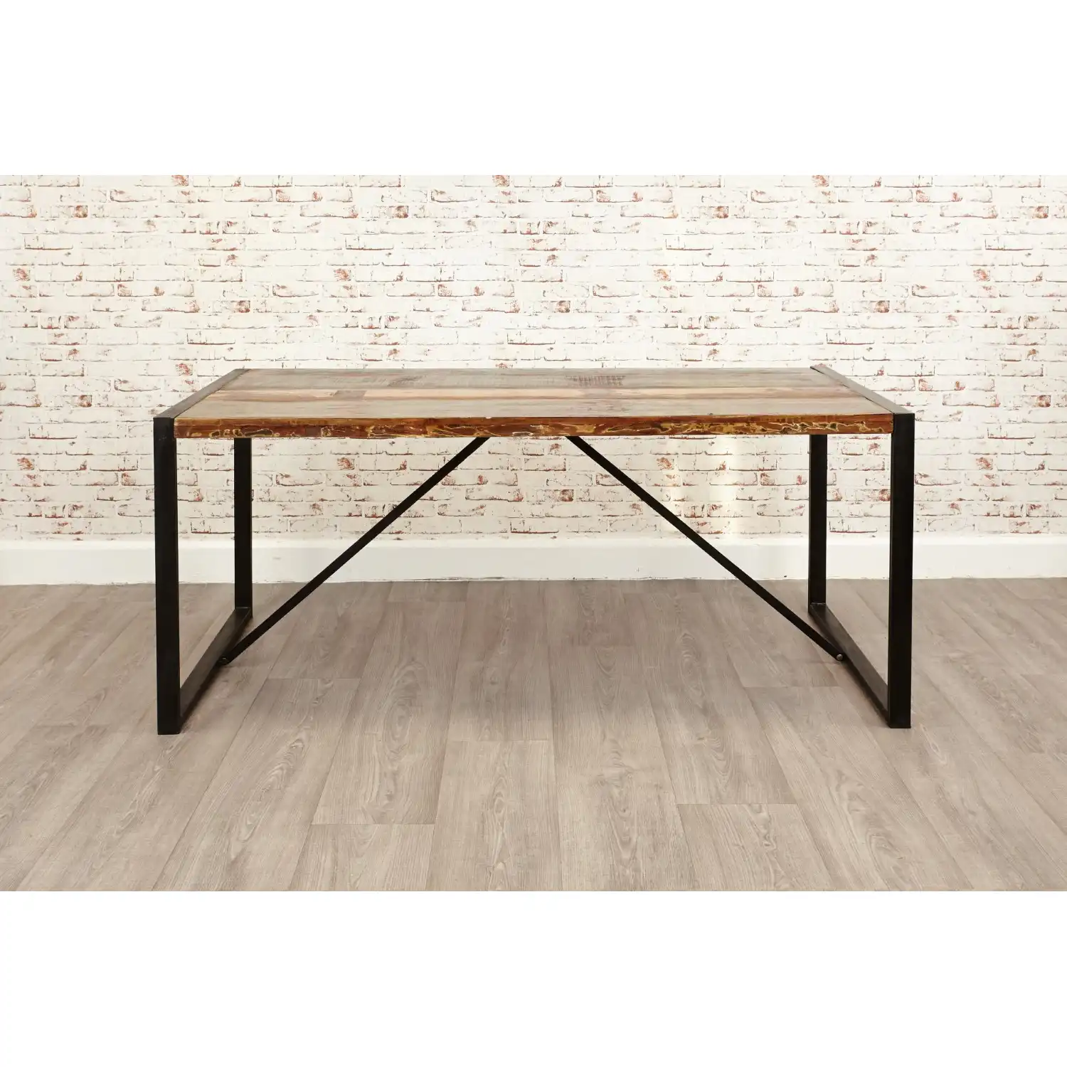 Rustic Dining Table Painted Reclaimed Black Metal Frame Base