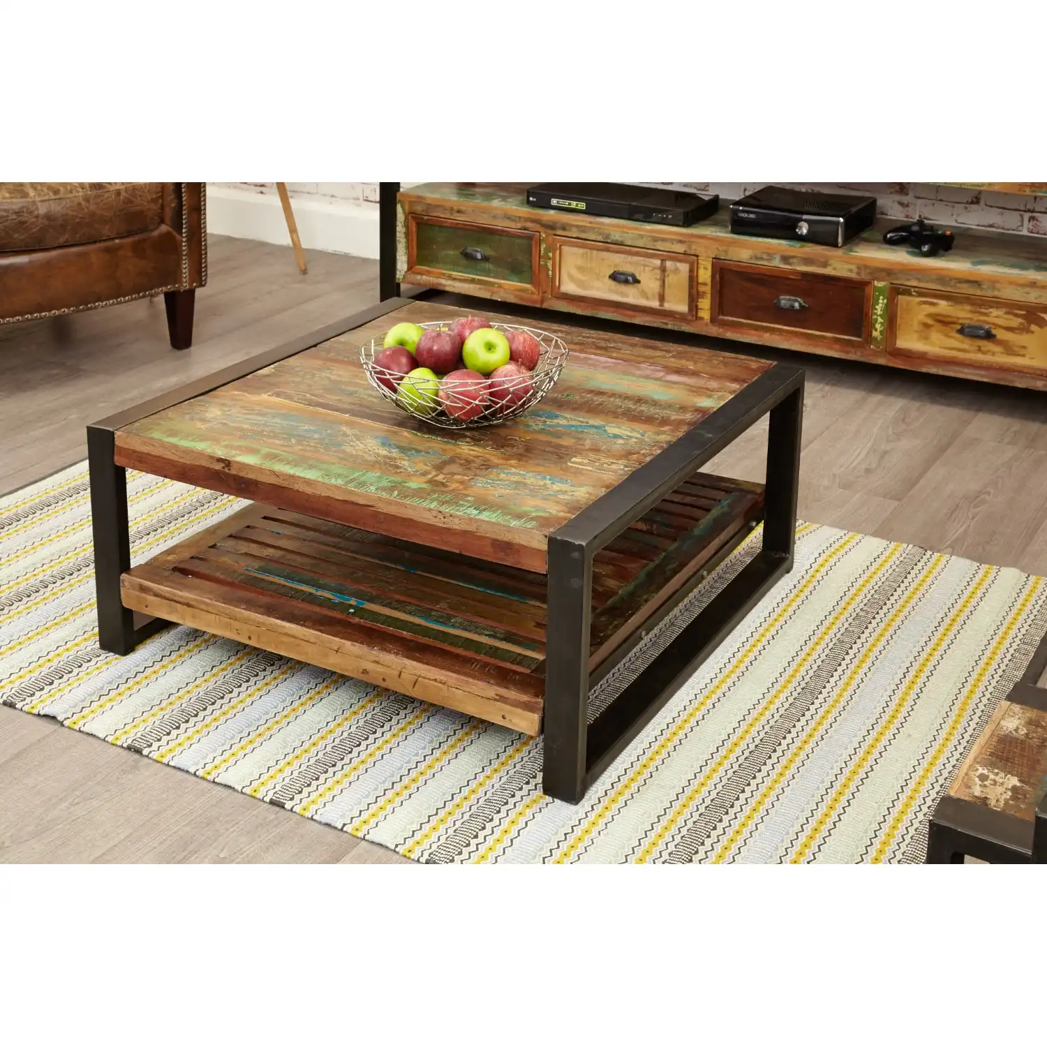 Reclaimed Painted Wood 80cm Square Coffee Table