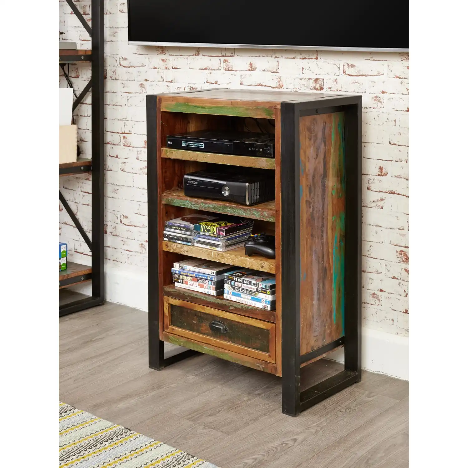 Wood Industrial Media Shelving Unit